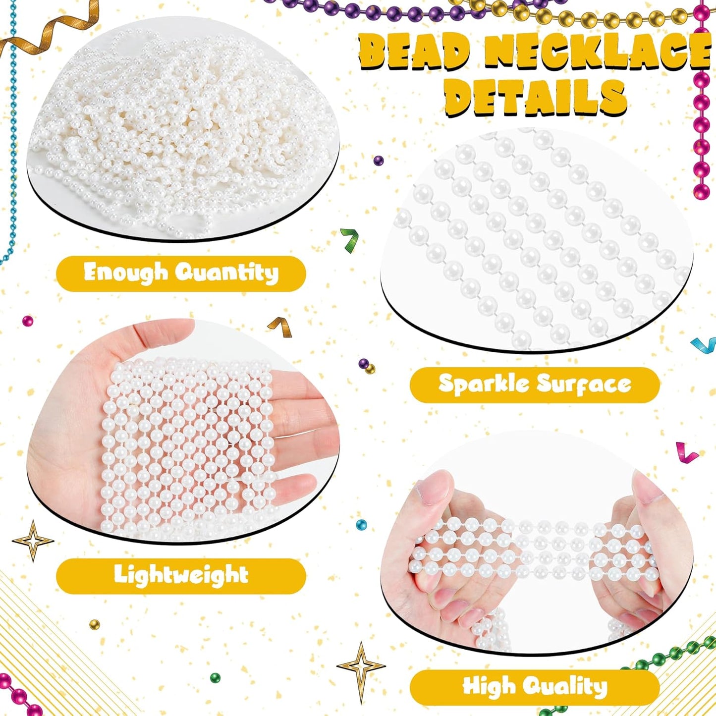 Mardi Gras Beads, White Beads Necklace Bulk, 33 Inches White Mardi Gras Accessories, Parade Throw Supplies Pirate Carnival Baby Shower Birthday Party Wedding Favors Decorations