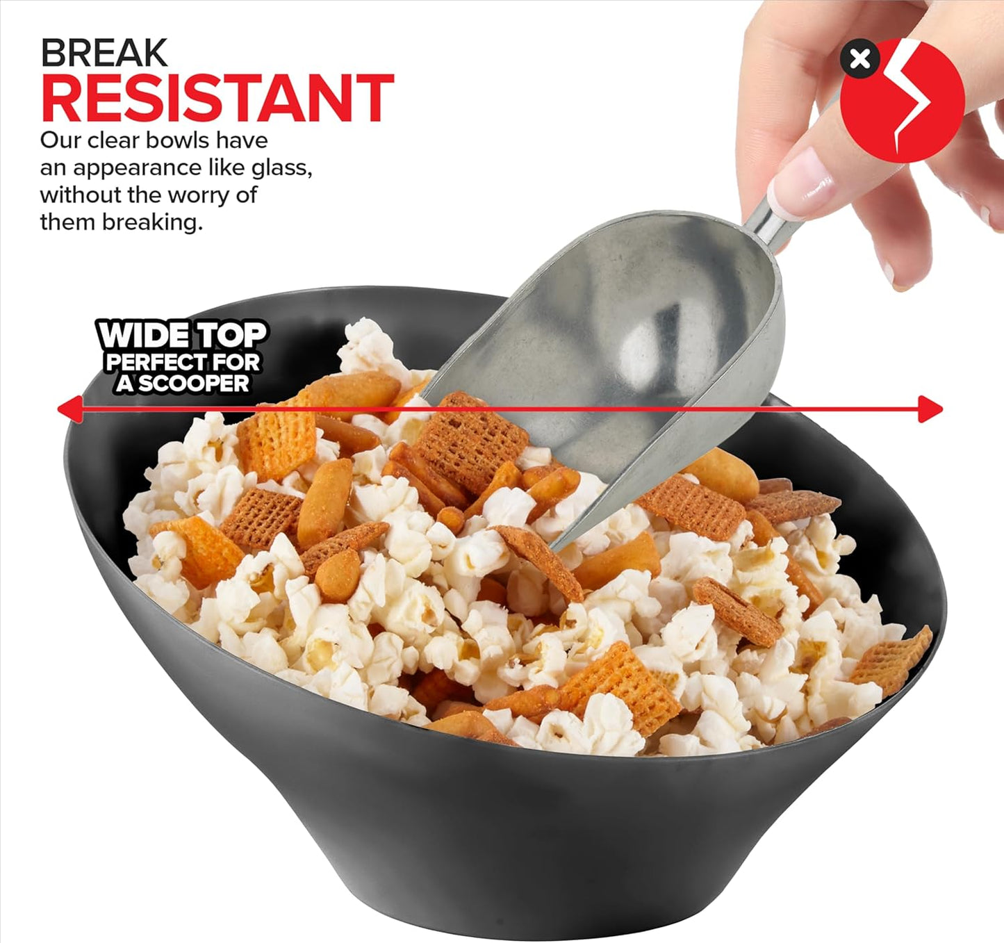 20oz Black Plastic Serving Bowls (4 Pack) Medium Disposable Snack Bowl Candy Dishes, Buffet Containers for Chips, Popcorn, Snacks, Mints, Salad Bar, Parties, Office Desk, Bridal Shower, Party Supplies