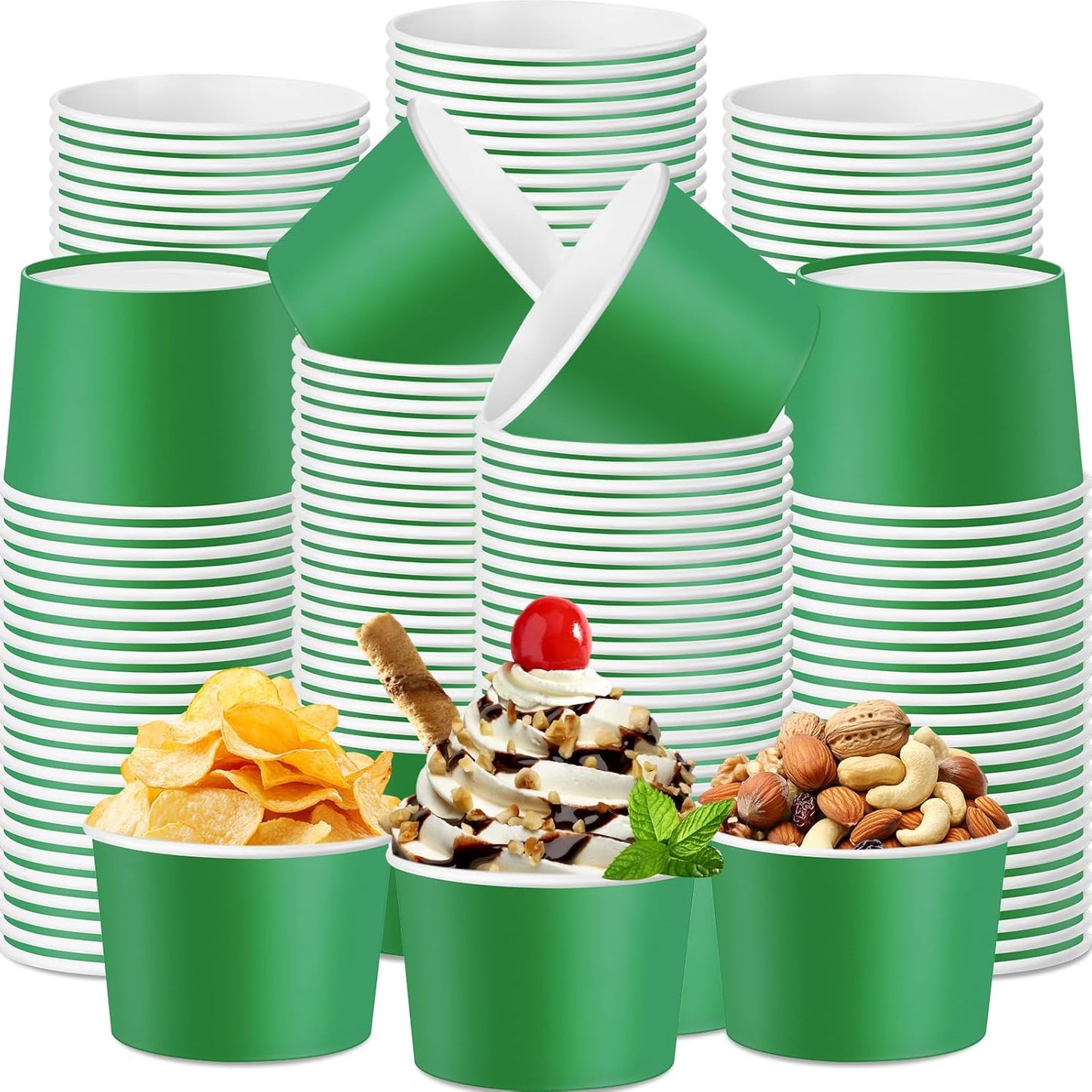 Paper Ice Cream Cups 9oz Colored Disposable Dessert Bowls for Hot or Cold Food Party Cups for Birthday Baby Shower Easter Party Supplies(Green,60 Pcs)