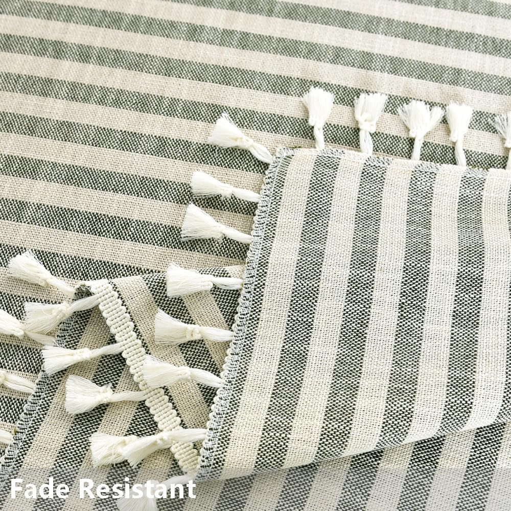 TruDelve Extra Long 120 Inch Cotton Tablecloths Olive Green Stripe Table Cloth Washable Cloth Tablecloths for 8 Foot Rectangle Tables (Green,120"x55",Rectangular)