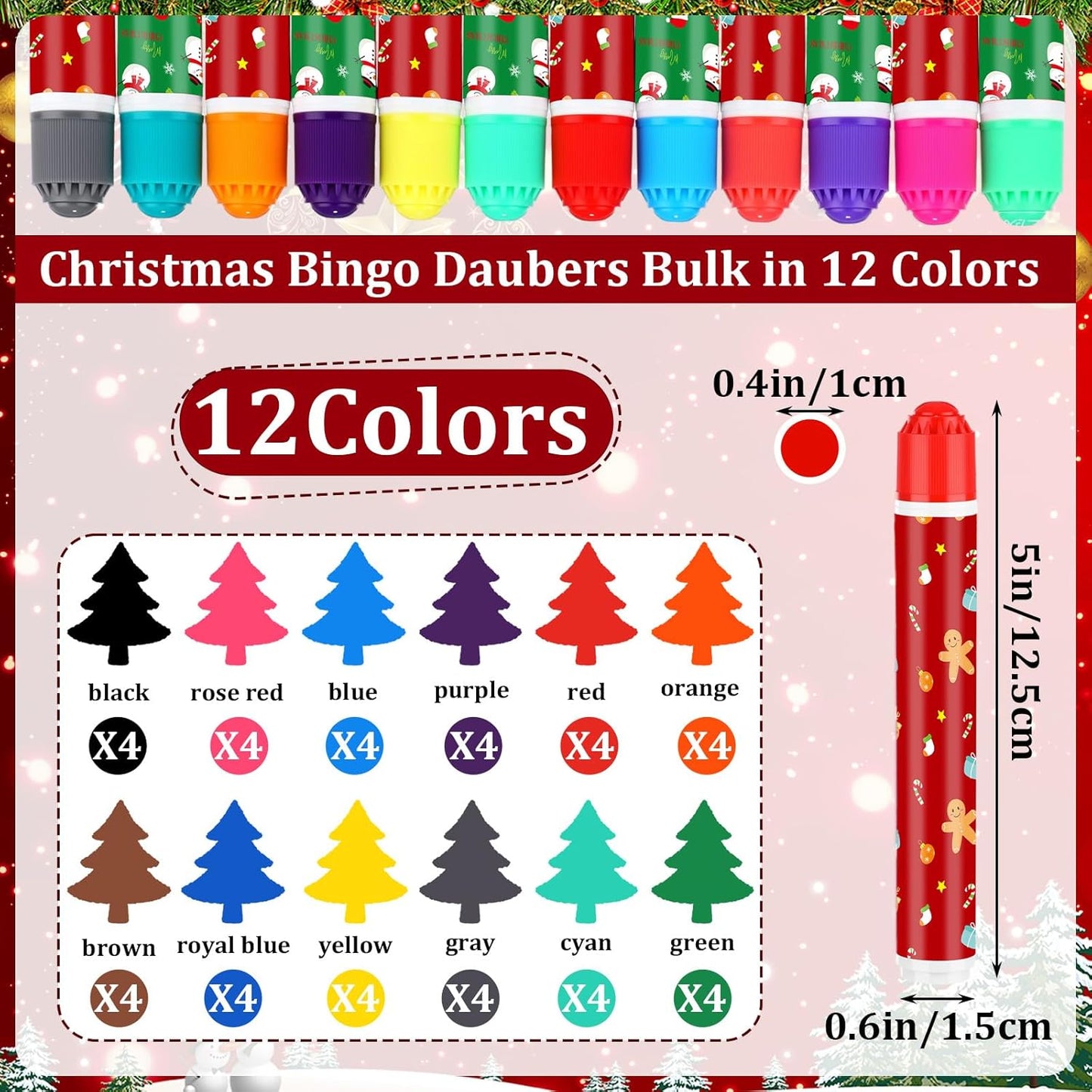 Eersida 192 Pack Christmas Bingo Game Cards and 0.4 oz Dot Daubers Set Includes 144 Bingo Cards and 48 Dot Markers Game Supplies Set for Christmas Supplies Family Casino Play Night Party Favor Gifts