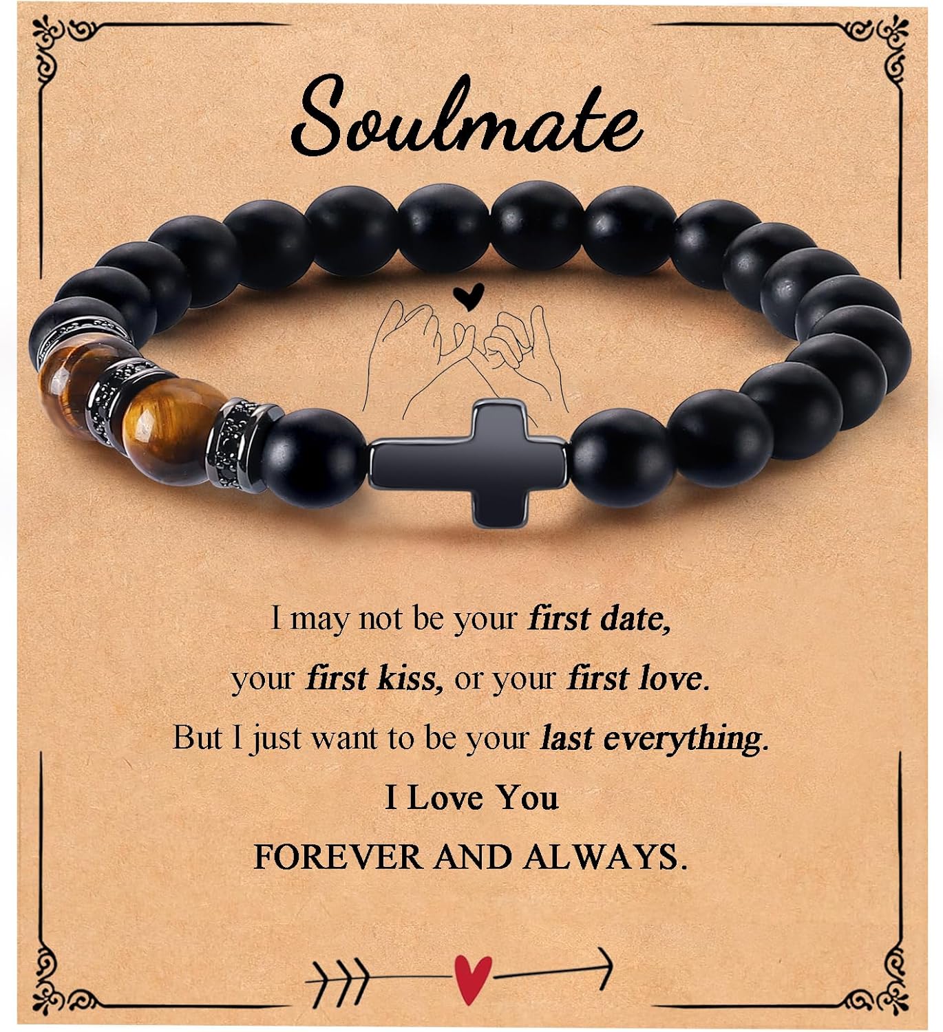 Mens Bracelet with Love Card Inspirational Jewelry Gifts for Man Christian Religious Baptism Valentines Day Graduation Retirement Christmas Beaded Bracelets Gifts