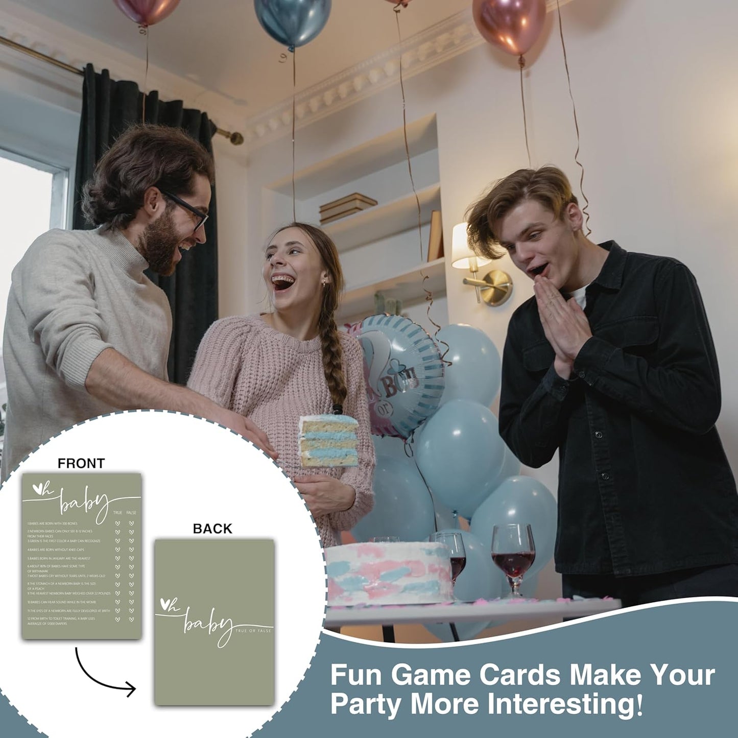 ONDTOM Oh Baby! True or False Cards for Baby Shower Games, Minimalism Gender Reveal Party Game, Pregnant Celebration Decoration Supplies (5"x7") - Game-B05