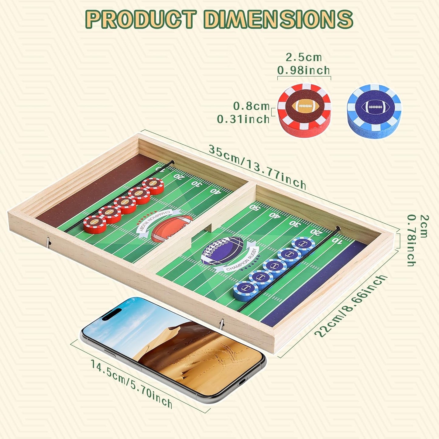 Rugby Fast Classic Slingshot Puck Game Wooden Air Hockey Board Games for Family Game Night or Friends Party,Table Games for Adults and Kids, Test Your Speed and Accuracy,2-Player（Medium Size）