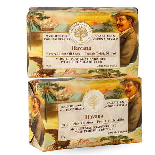 Wavertree & London Havana Scented Natural Soap (2 Bars), 7oz Moisturizing French Triple Milled Soap Bars enriched with shea butter - Pure Plant Based Bath & Body Bars for All Skin Types