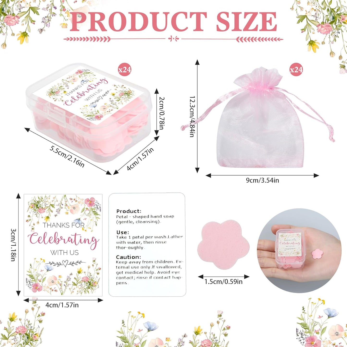 Love Is In Bloom Bridal Shower Decorations - 24 Pcs Wildflower Baby in Bloom Baby Shower Favors, Floral Pink Soap Favors Gifts for Guests, Wedding Engagement Decorations Party Supplies