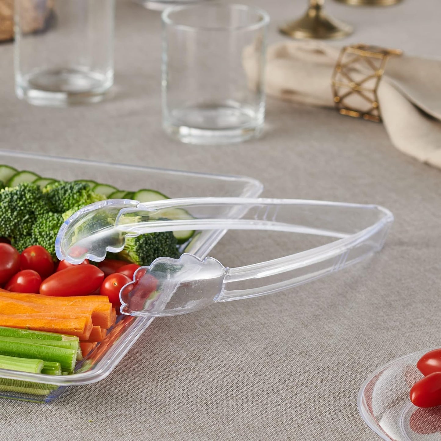 [Clear Tongs 9'' Inches] Plasticpro 9'' Serving Tongs Heavy Duty Reusable Kitchen and BBQ Clear Serving Tong for party's, Caterings, Events, Buffet, Weddings, And every Day use Pack of 12