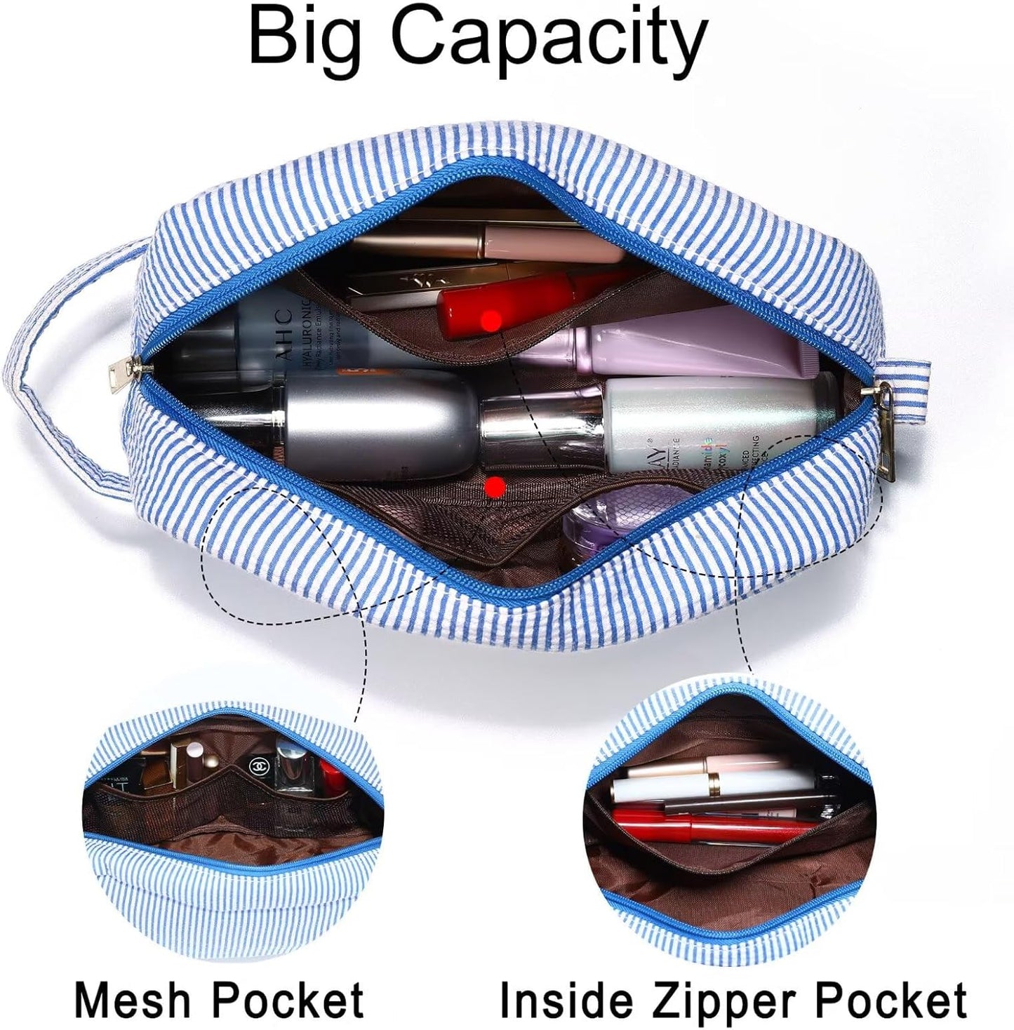 YOOLIFE Bridal Shower Gifts - Bridesmaid Bag, Bridesmaid Proposal Gifts for Wedding Day, Bride to be Gifts, Maid Matron of Honor Gift, Bachelorette Party Favors, Blue Initial Makeup Bag Cosmetic Bag E