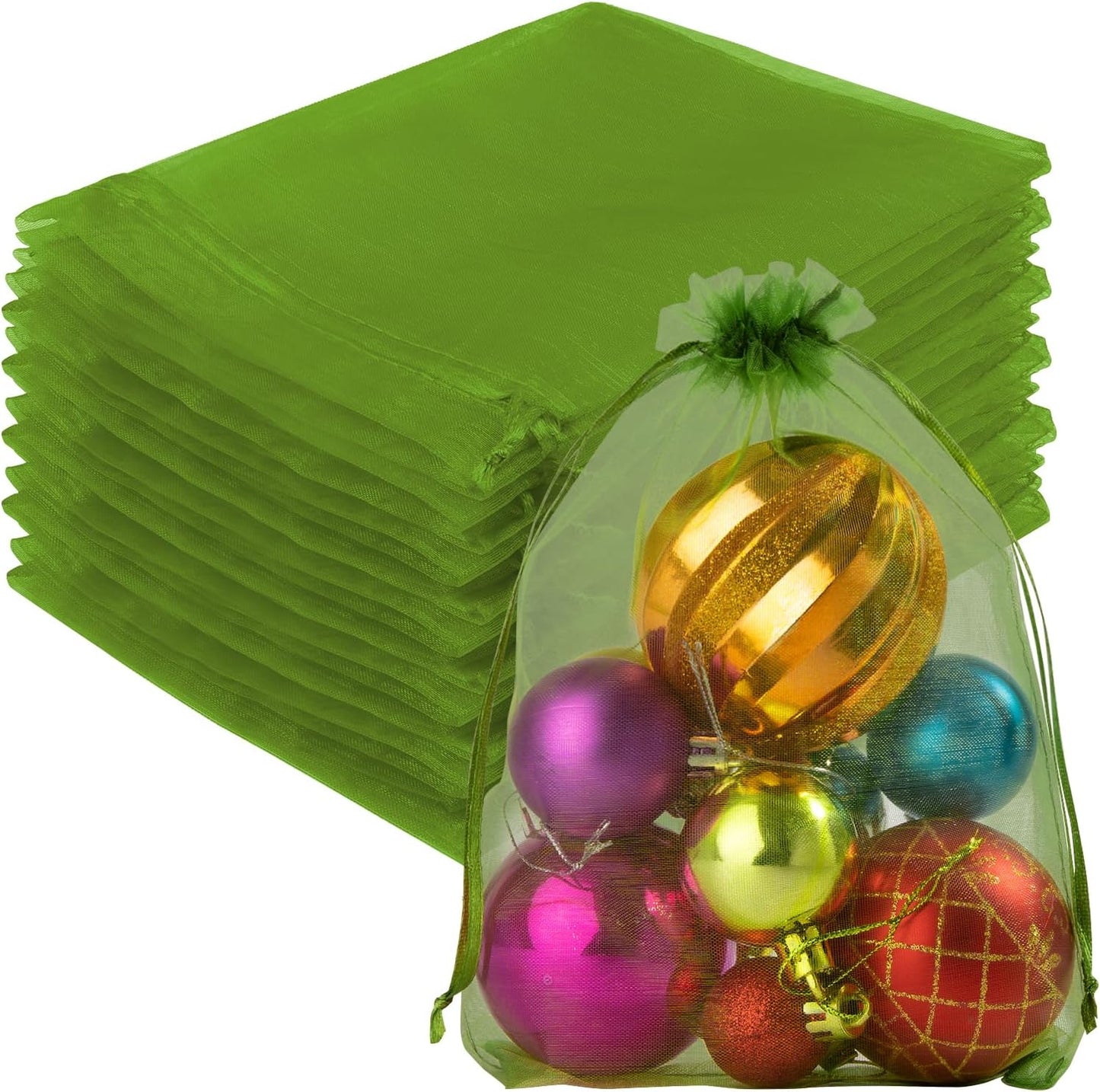 Crweety 50 Pcs 6x9 Inch Green Organza Bags, Small Mesh Bags Drawstring for Gifts, Elegant Jewelry Pouches for Wedding Favor, Spring Party Favor & Christmas St. Patrick's Day Decor