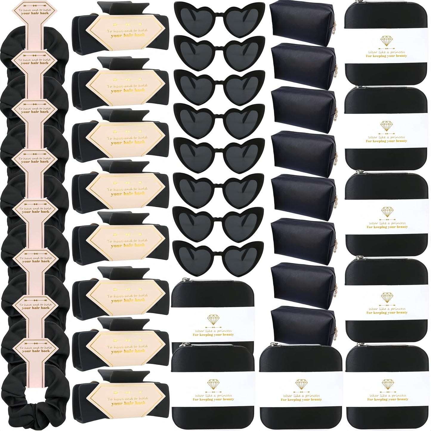 Bridesmaid Scrunchies Proposal Gifts Bachelorette Hair Claws Clips Girls heart sunglasses for Wedding Party Favors (40pcs Black box)