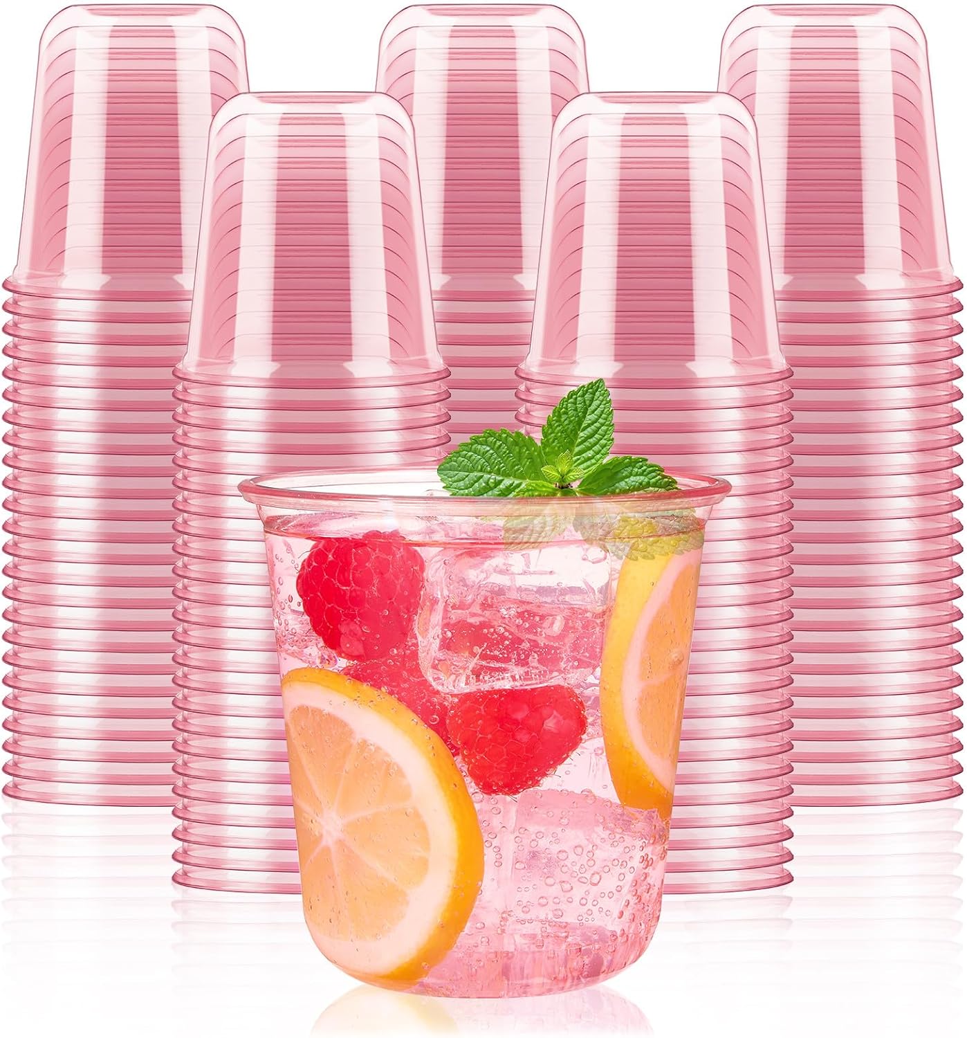 100 Pcs Pink Plastic Cups, 12 Oz Disposable Stemless Wine Glasses Cocktail Pink Party Cups for Meeting, Wedding, Christmas, Holiday Party