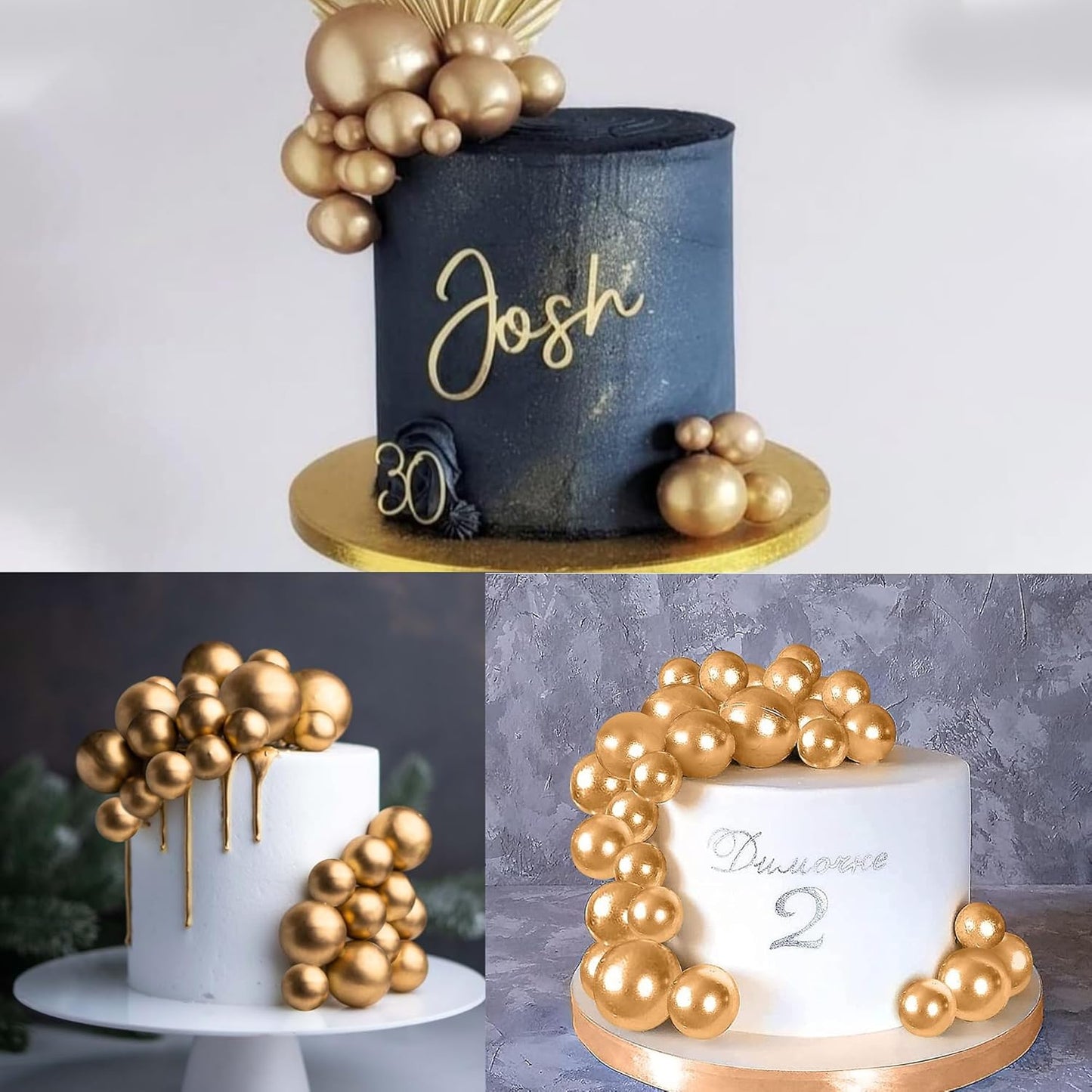 36 Pack Gold Balls Cake Topper Decorations Foam Balloons Cake Decorations Sticks Mini Balloons Cake Toppers Balls Cake Picks for Baby Shower Wedding Anniversary Birthday Party Decorations