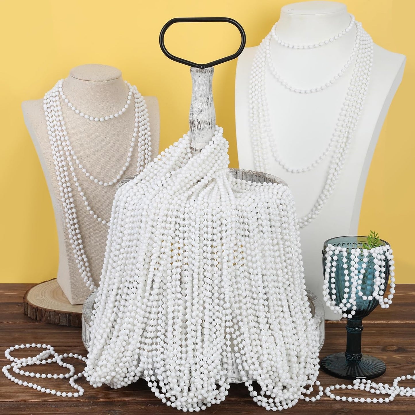 30PCS Bead Necklaces, White Mardi Gras Beads Stuff Party Favors, 33" 6mm Round Holiday Beads Necklace Decorations Bulk, White Beads for Wedding Birthday School Celebrations Festival Parade Throws