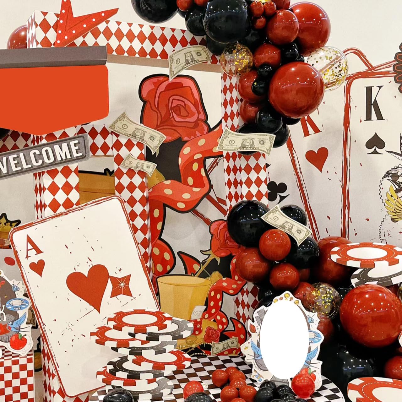 75PCS Balloon, Black, Red, and Gold (12in and 5in), Casino Theme Party Decorations, New Year, Graduation, Wedding, Birthday