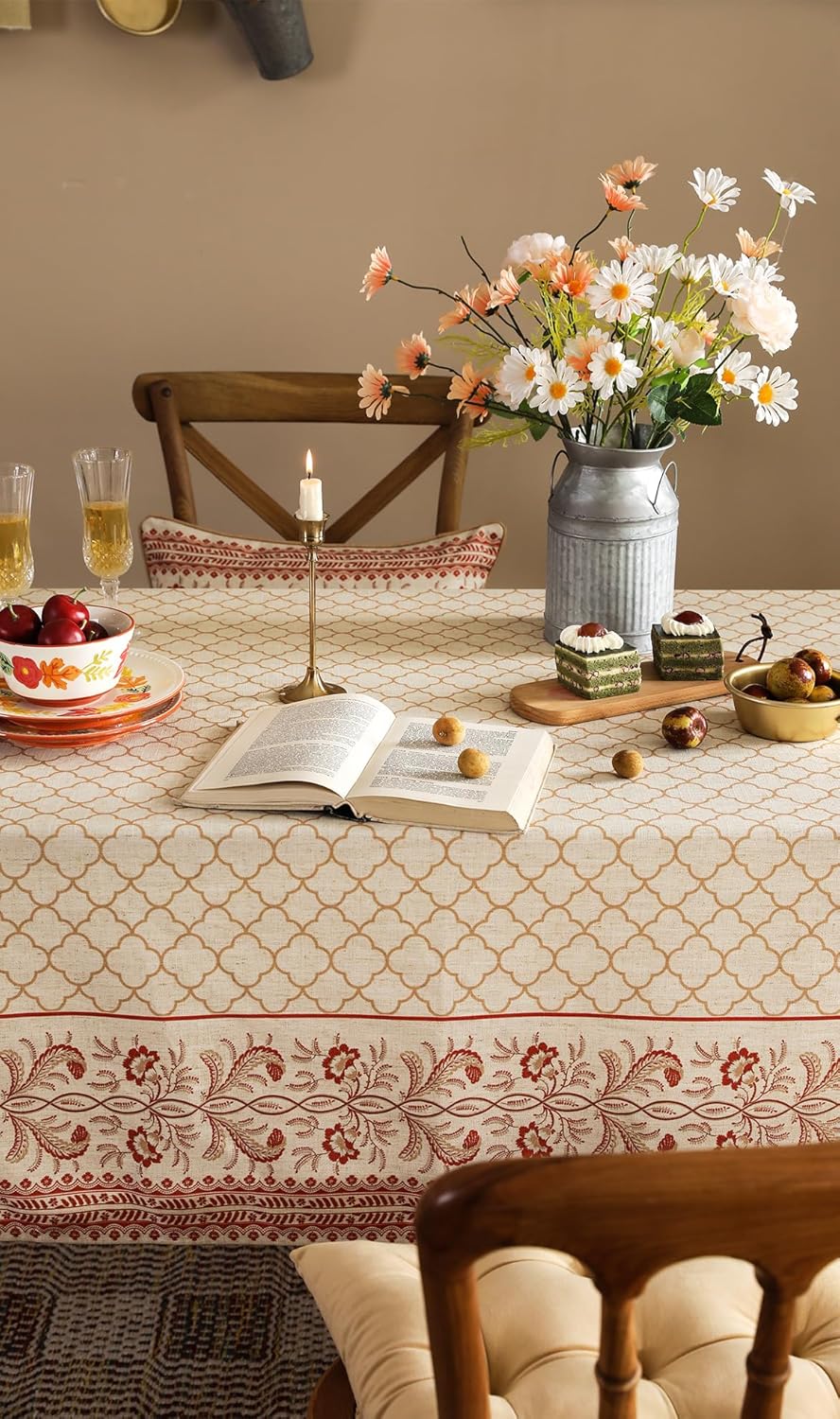 ISAENNE Designer Linen Floral Small Square Tablecloth,Pale Yellow Farmhouse Indoor Table Cloth,Durable Decor Tablecloths for Dining Kitchen Thanksgiving Christmas,55"*55"-Chamonix A