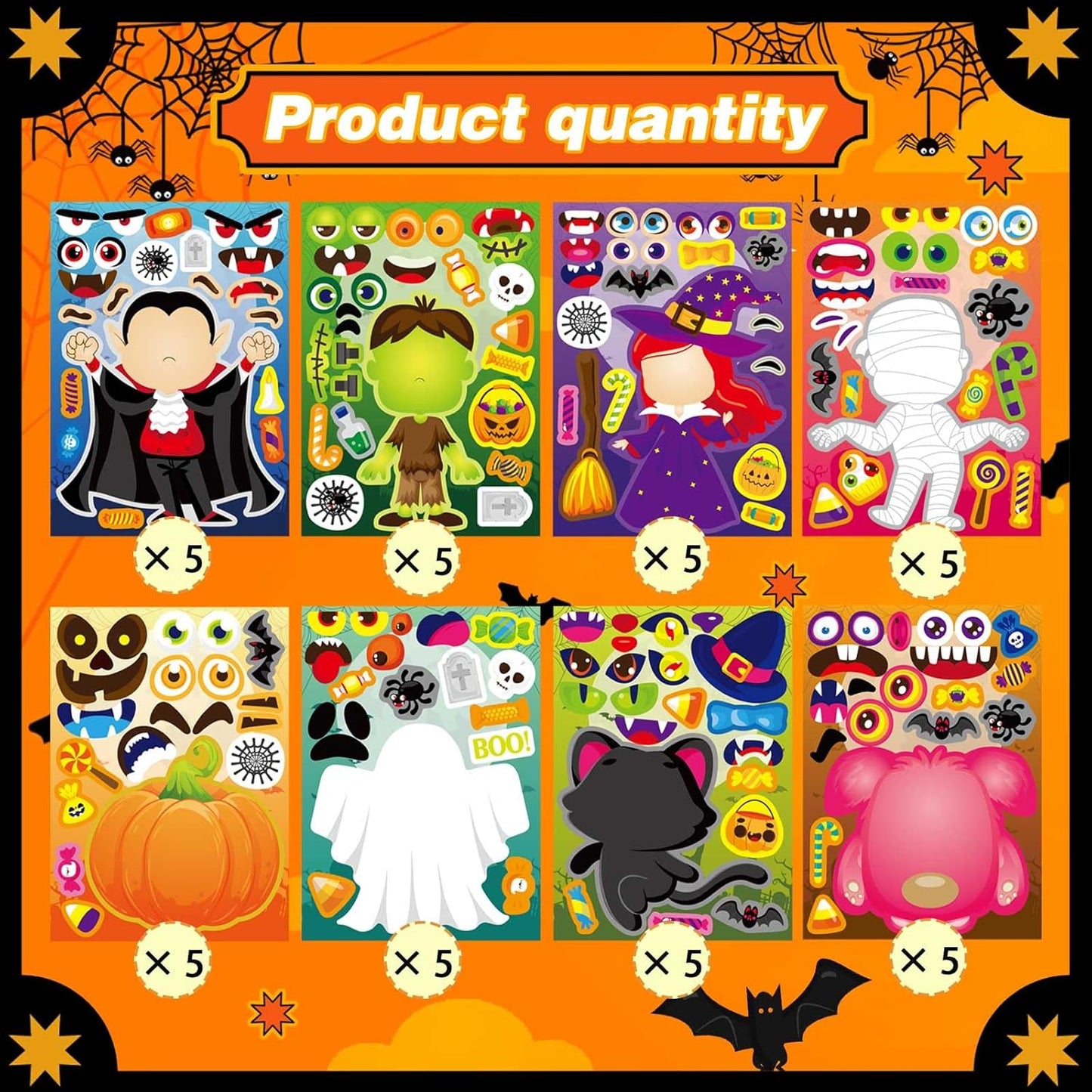 Halloween Make a Face Stickers 40PCS - Mix and Match Character Sheets With Vampires, Witches, Mummies, Zombies, Ghosts, Monsters - Party Games