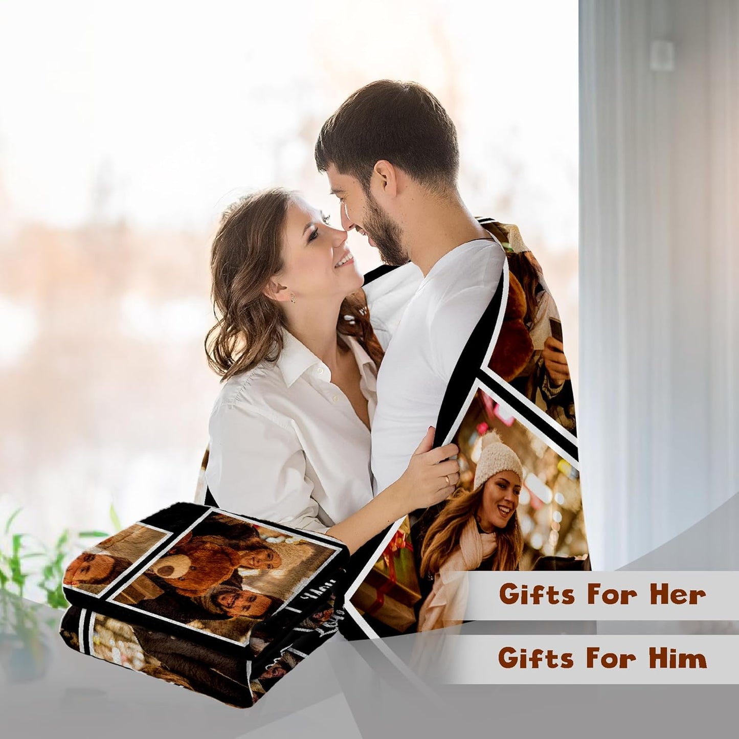 Custom Blanket with Photo, Personalized Valentines Day Picture Blanket, Customized Couples Gifts for Boyfriend Girlfriend Wife Husband Birthday Blanket Anniversary Wedding Gift for Him Her