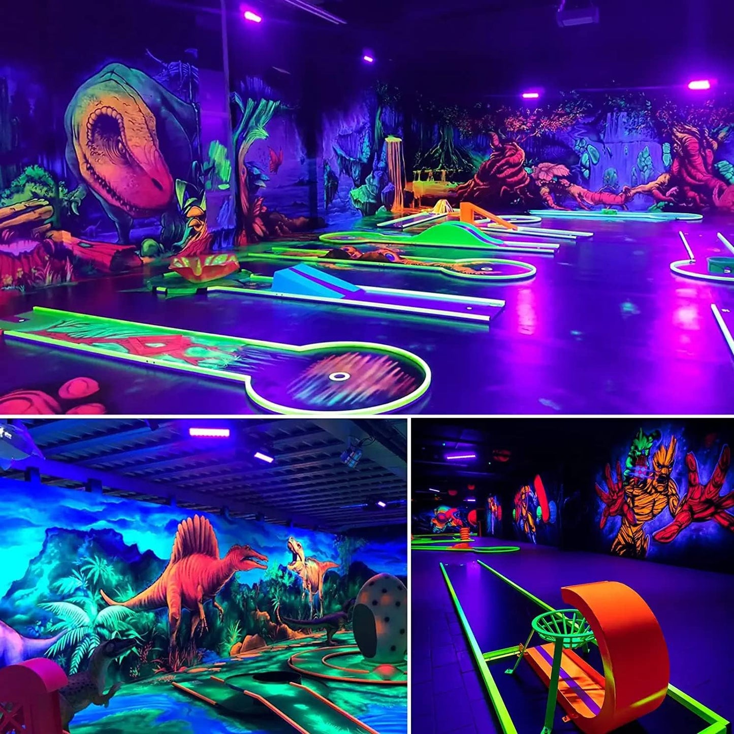 3 Pack 100W LED Black Lights, Blacklight Flood Light with Plug and Switch, 120V IP66 Waterproof Blacklight for Halloween Party, Glow in The Dark, Stage Light, Body Paint, Neon Glow