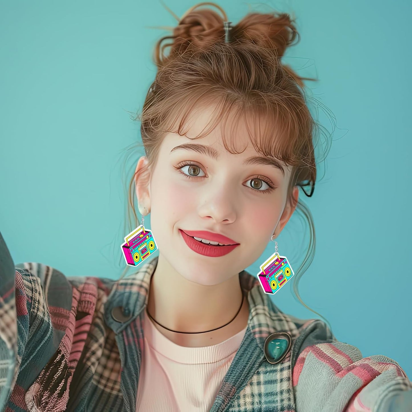 90s 80s Earrings for Women Retro Cassette Tape Earrings Acrylic Radio Tape Drop Dangle Earring for Halloween Cosplay Glow Party Music Festival Costume Accessories