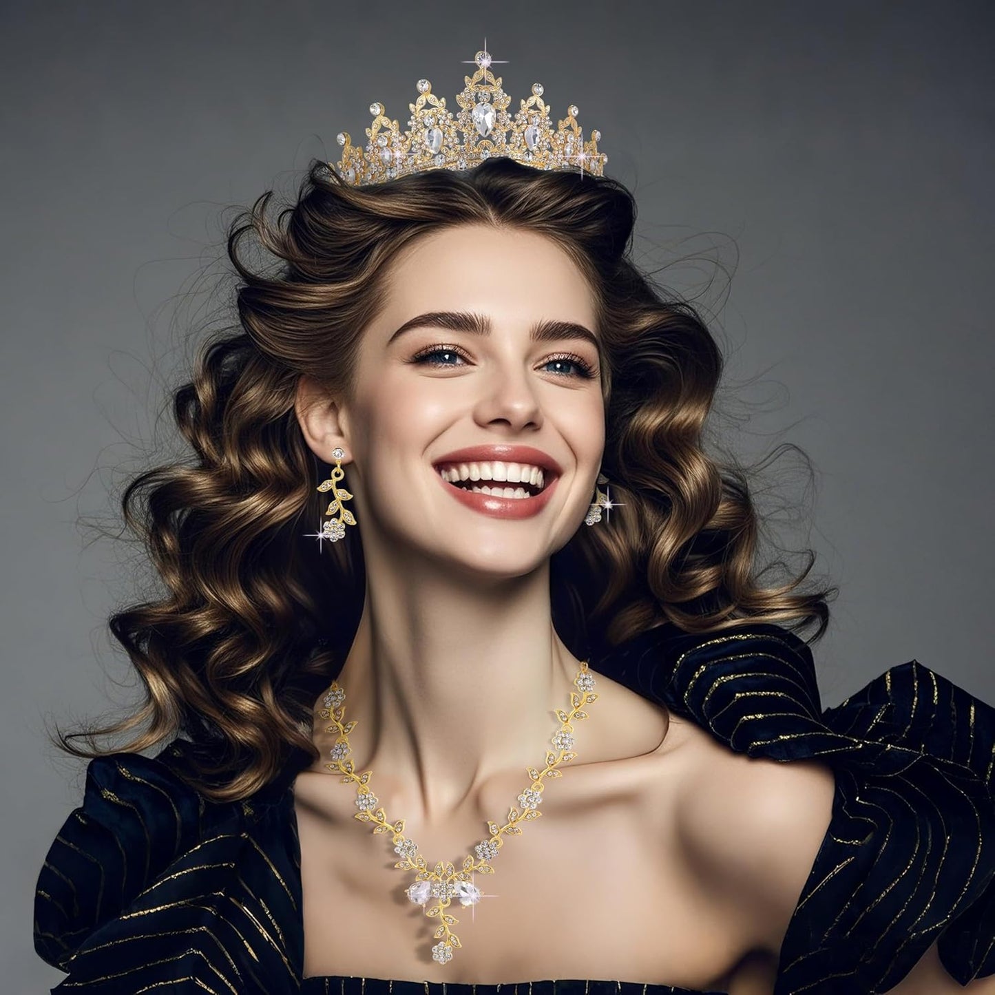 Kamirola Tiaras and Crowns for Women,Tiaras Earrings Necklace, Crystal Bridal Jewelry Set, Costume Party Halloween Prom Pageant Jewelry for Women(TR45)