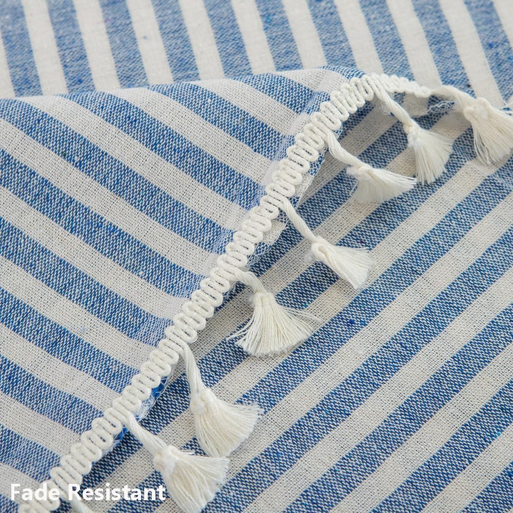 TruDelve Cotton Table Cloth Rectangle Table Blue and White Striped Tablecloth Oblong Cloth Tablecloths for Rectangle Tables (Blue,102"x55",Rectangular)