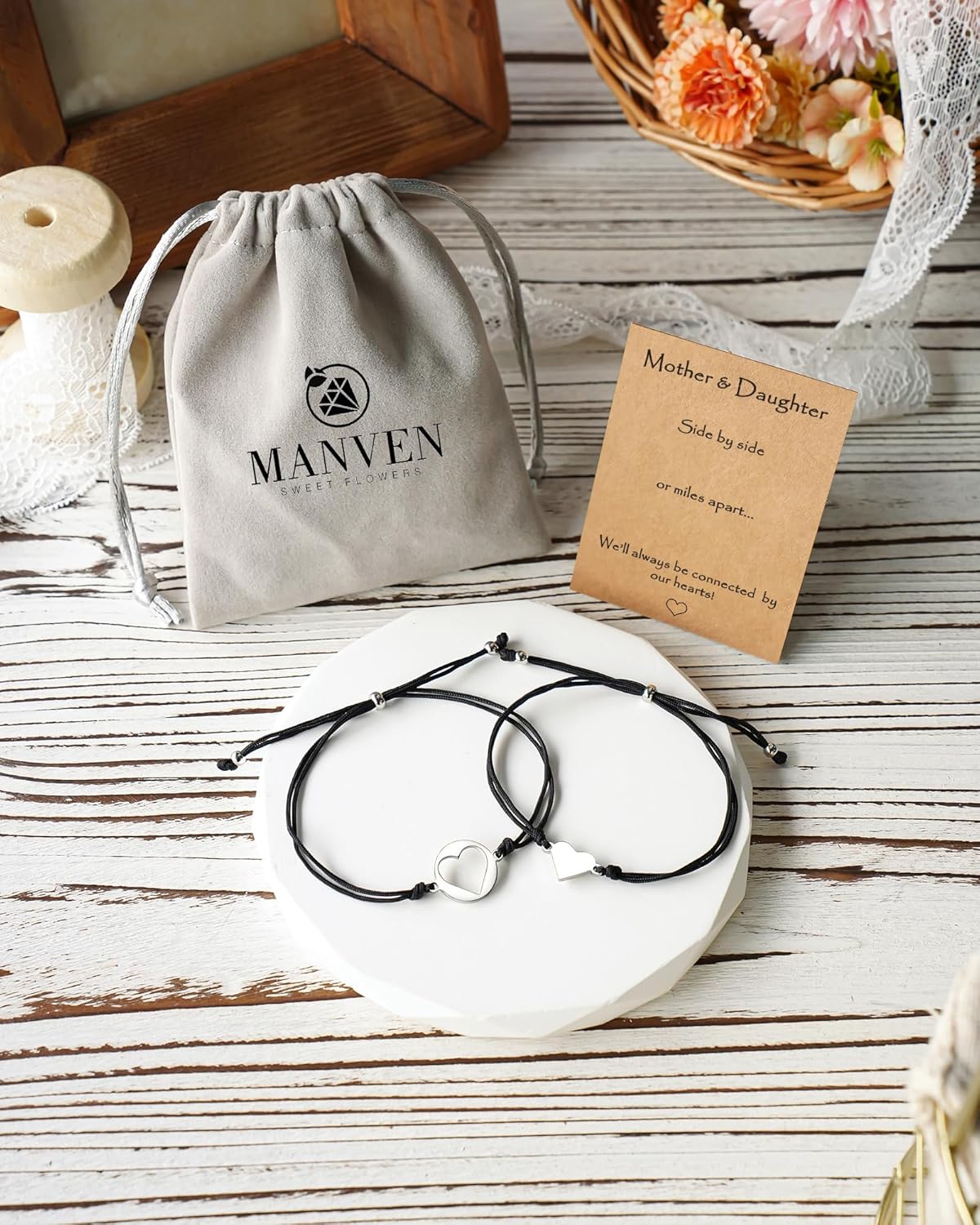 MANVEN Christmas Jewelry Gifts for Mom Daughter, Mother Daugther Bracelets Birthday Gifts for Mom Matching Heart Bracelet