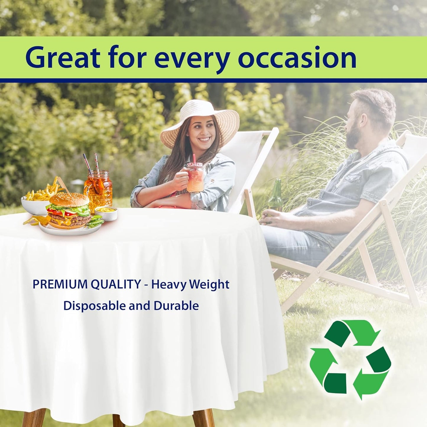 White Disposable Plastic Tablecloth for Round Tables (36 Pack) Table Cloths for Parties, Events & Weddings, Indoors & Outdoors, 84 inches, Plastic Table Cover