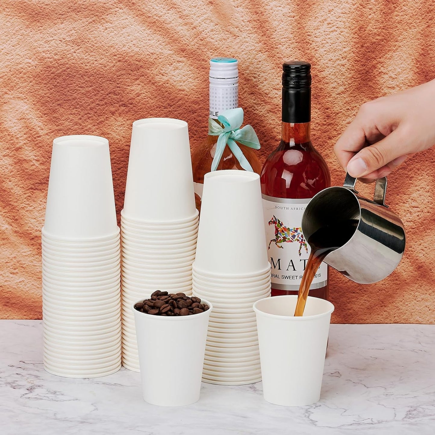 500 Pack Coffee Cups 8 oz White Disposable Paper Cups, Hot Beverage Drinking Cup for Parties, Travel, and Events