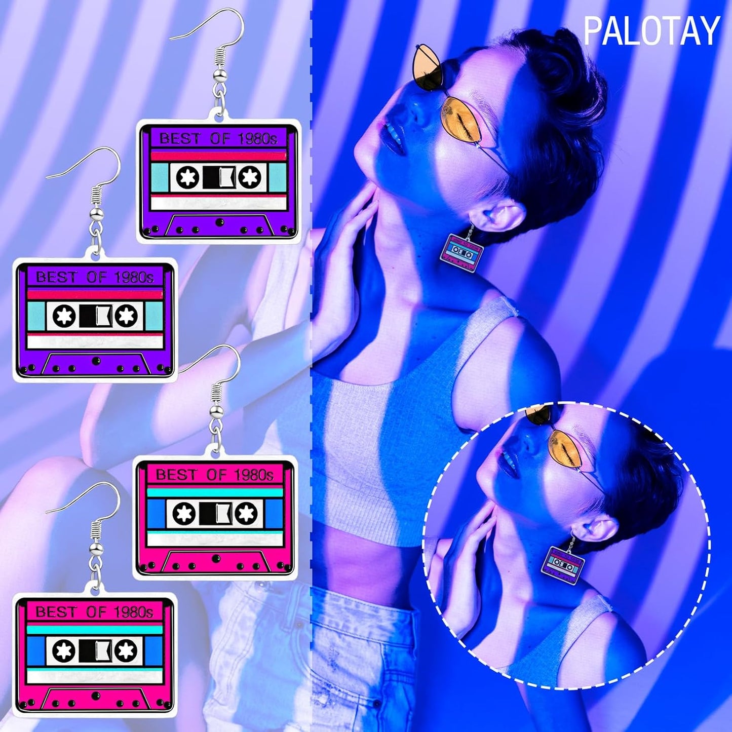 80s 90s Retro Cassette Tape Neon Earrings for Women Acrylic Radio Earring Set for 80s 90s Accessories Cosplay Party Jewelry Gifts