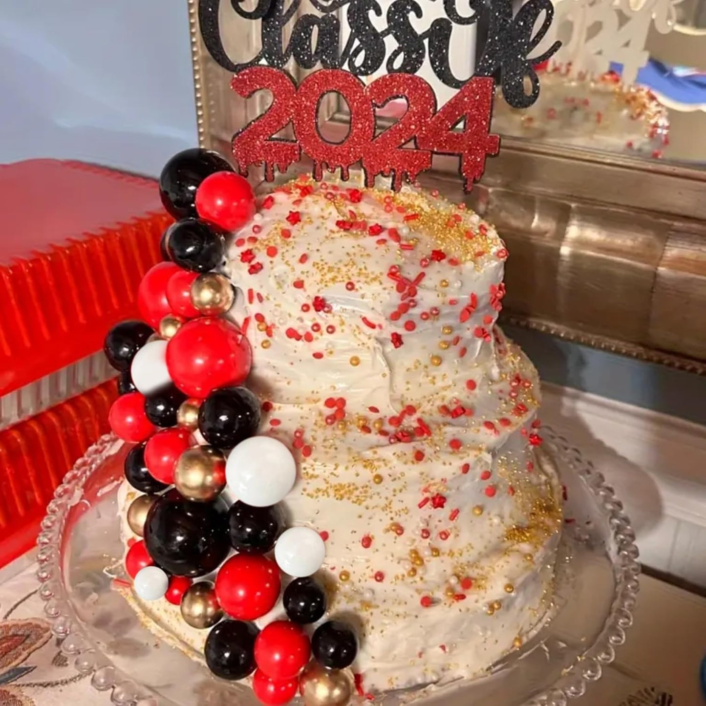 36 Pack Balls Cake Topper Decorations Foam Balloons Cake Decorations Sticks Mini Balloons Cake Toppers Balls Cake Picks for Baby Shower Wedding Anniversary Birthday Party Decorations Red White Black