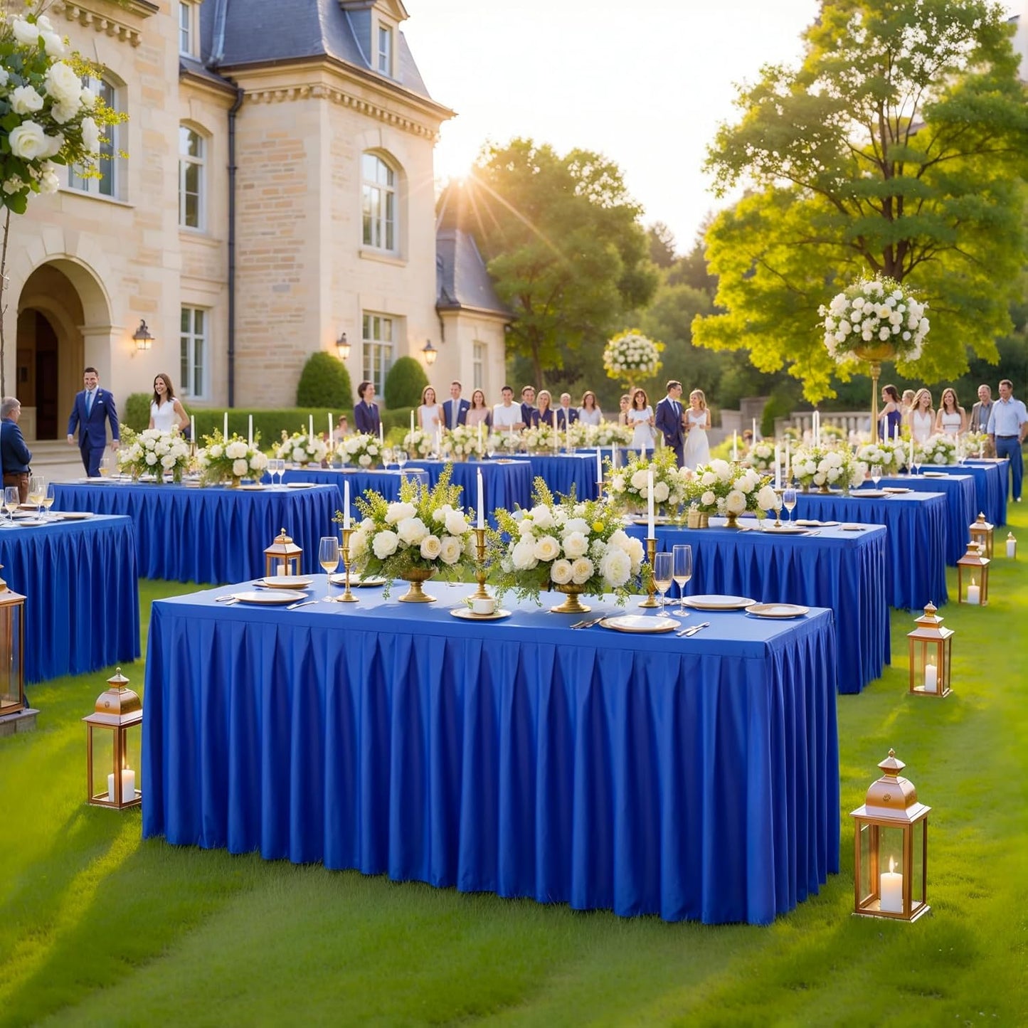 8 Pack Royal Blue Rectangle Tablecloth 6 FT Stretch Spandex Fitted Table Cloth for 6 Foot Rectangle Tables Banquet Tablecloths Wrinkle Free Table Cover Skirt Ruffle Tablecloths for Party Wedding