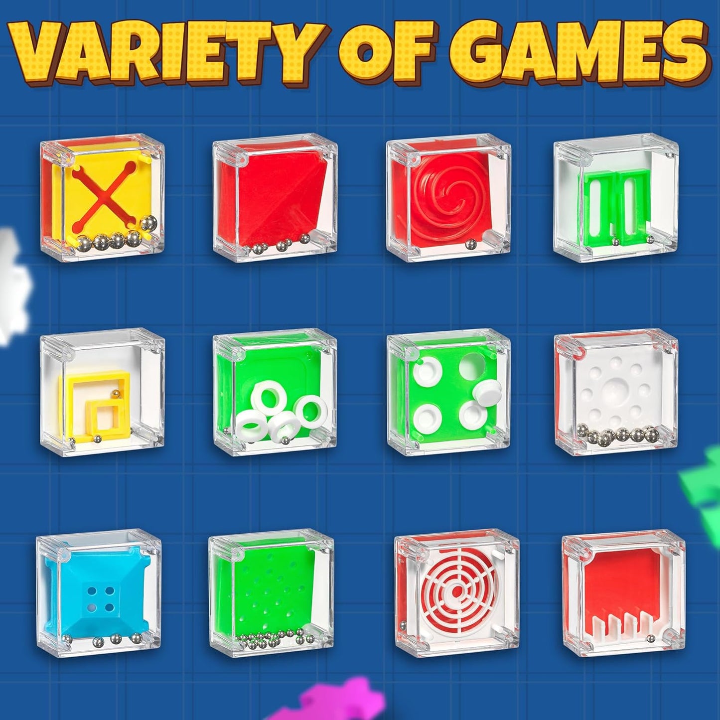 Bedwina Mini Cube Puzzle Box Set - Pack of 24 Balance IQ Party Favor Games for Kids, Teens and Adults, 1.5 Inch 3D Brain Teaser Maze Ball Toy Puzzles, Mini Ball Game for Kids in Bulk