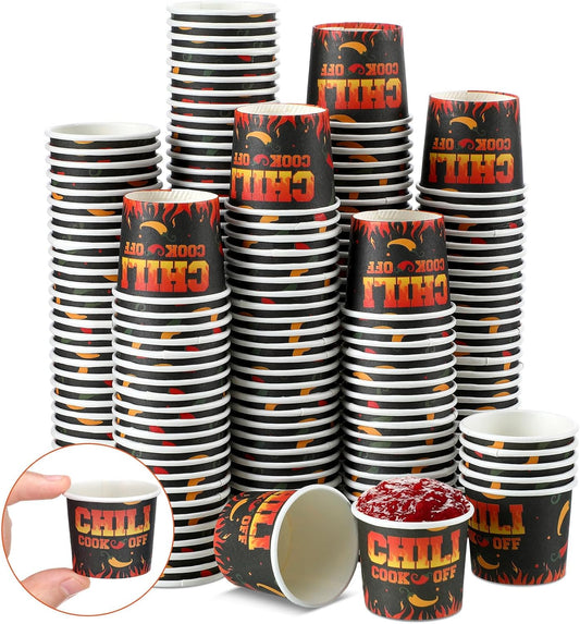 600 Pcs 2 oz Chili Cook off Decorations Mini Chili Cook off Cups Disposable Food Sample Cups Small Tasting Paper Bowls for Mexican Party Supplies