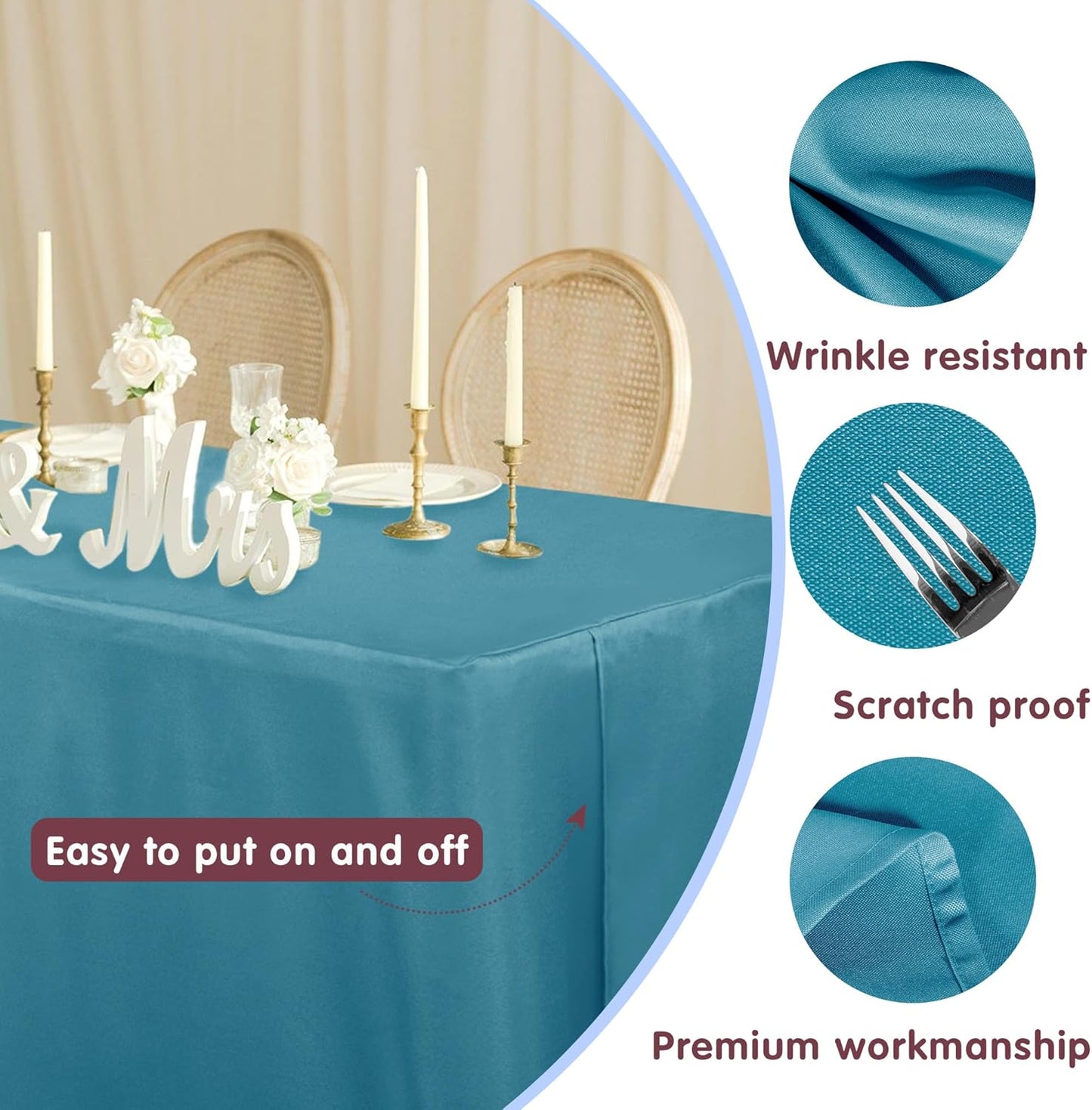 HolidayIdeas Fitted Table Covers for 6 Foot Tables - 72 x 30 Inch - 2 Pack Rectangle Teal Table Clothes Polyester Fabric Table Cover for Folding Table, Parties, Birthday, Vendor Stand, Trade Show