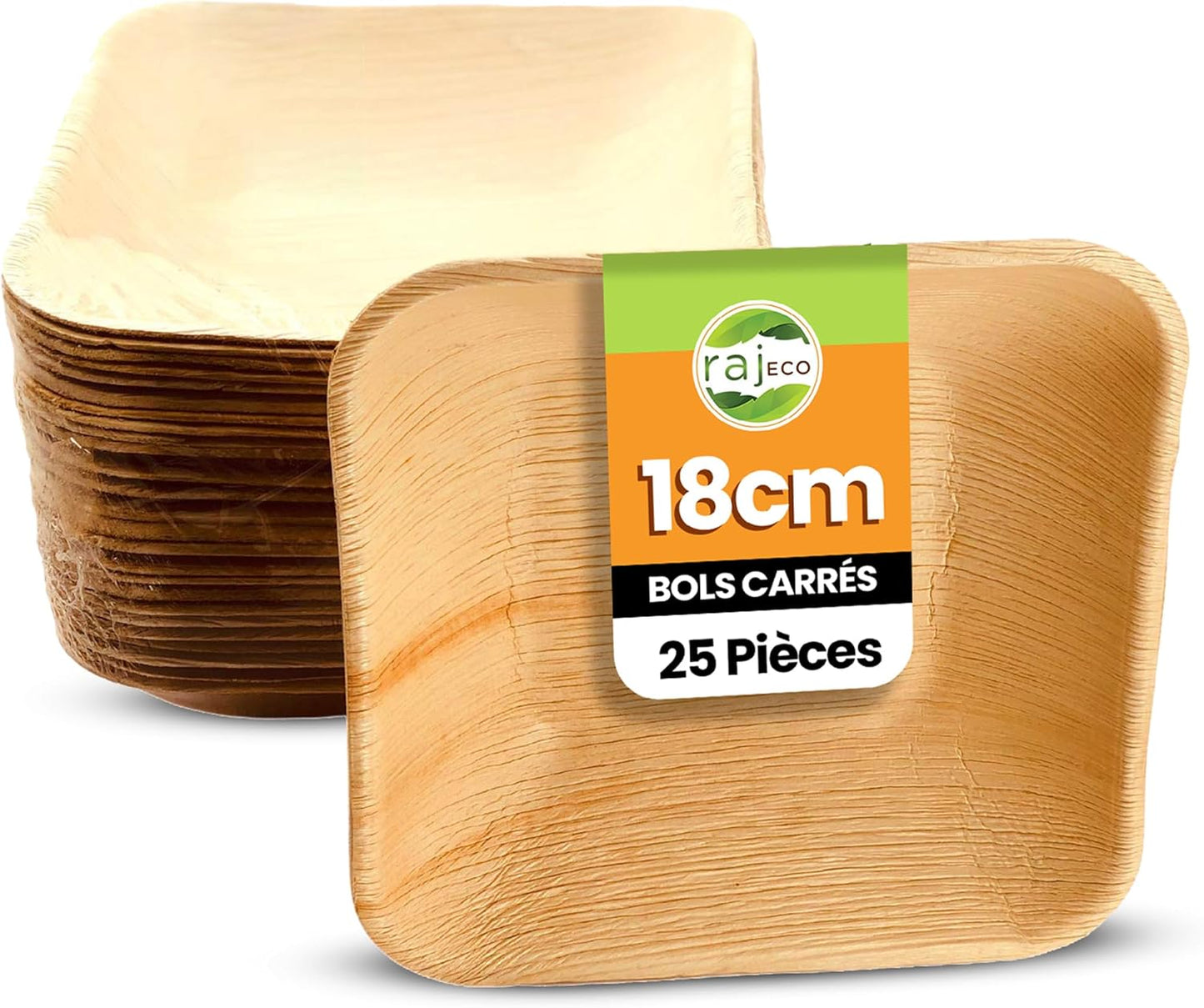 Raj Palm Leaf Bulk Bowls [25-Pack] 7" Square Bowl like Bamboo Bowls Disposable, Strong, Decorative Compostable Tableware for wedding, Lunch, Dinner, Birthday, Camping, Outdoor BBQ, Picnic…