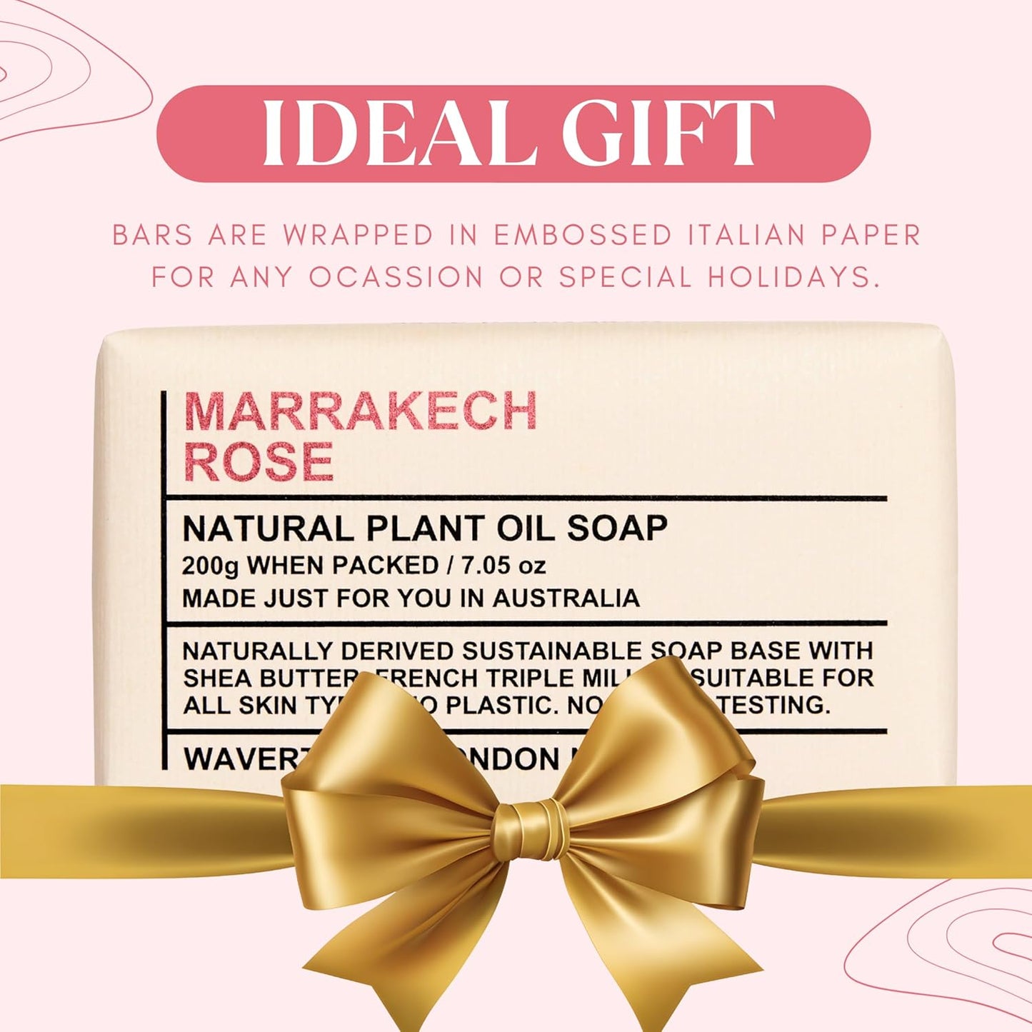 Wavertree & London Marakech Rose Scented Natural Soap Bars (2 Bars), 7oz Moisturizing French Triple Milled Soap enriched with shea butter - Plant Oil Bath & Body Soap Bars [100% Naturally derived]