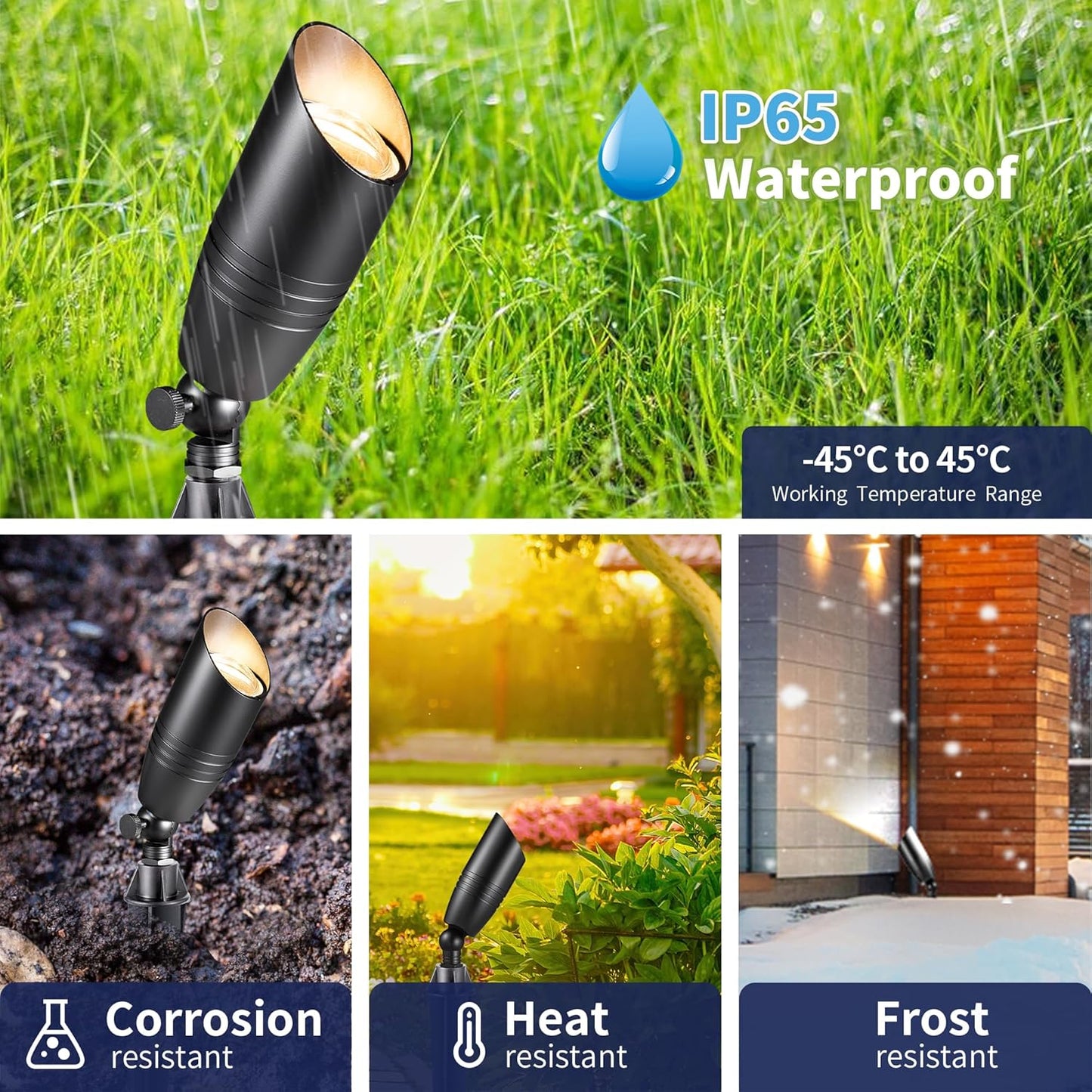 Gardenreet Black Brass Low Voltage Landscape Spotlights(6-Pack) Kit 12V LED with Low Voltage Transformer 150W & Mechanical Timer & 100FT Wire & 30Pack Connectors for Outdoor House Garden Patio