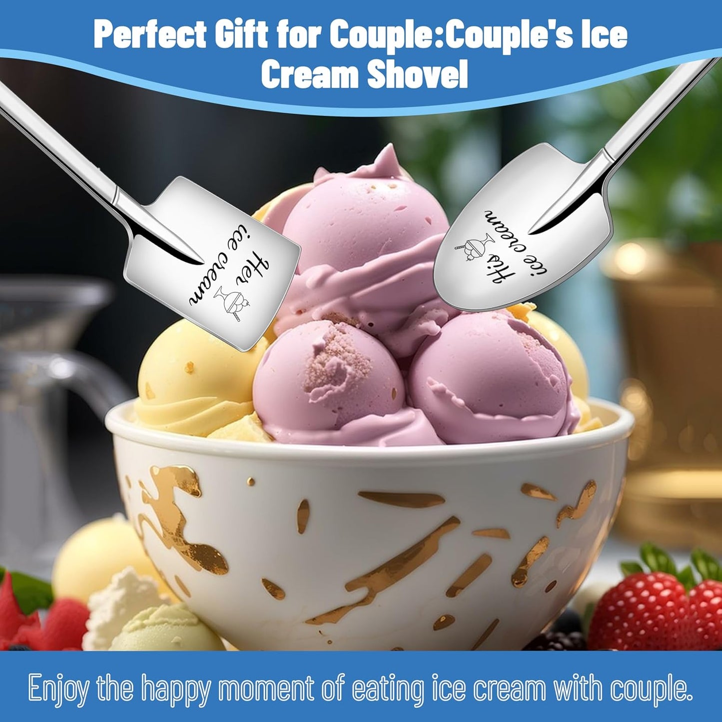 Gifts for Him Her - 2 Pcs His And Hers Gifts Ice Cream Spoons, Gift for Couple, Valentine's Shovel, Graduation Birthday Wedding Christmas Gift for Wife Husband Boyfriend Girlfriend Couple