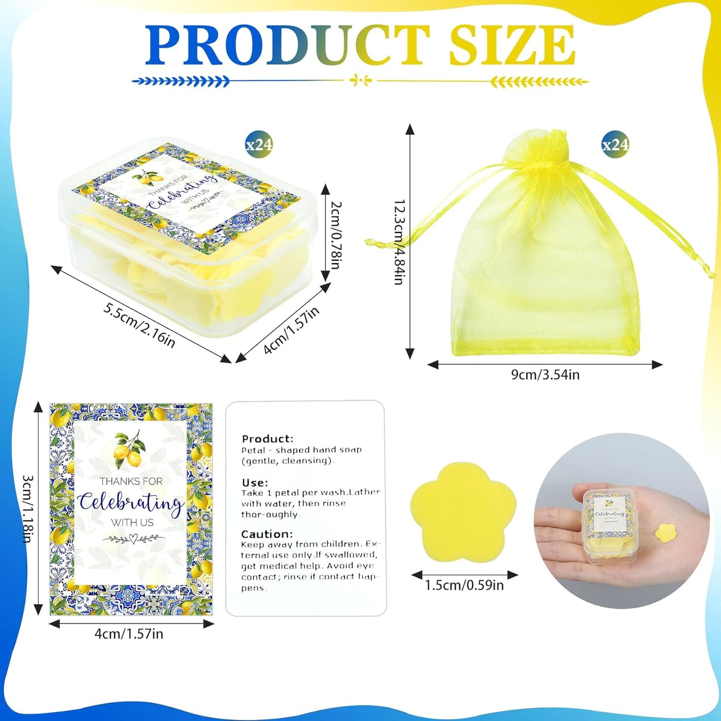 24 Pcs She Found Her Main Squeeze Bridal Shower Soap Favors - Lemon Themed Bridal Shower Favors, Yellow Blue Themd Soap Gift Set Party Supplies for Wedding Engagement Party Decorations
