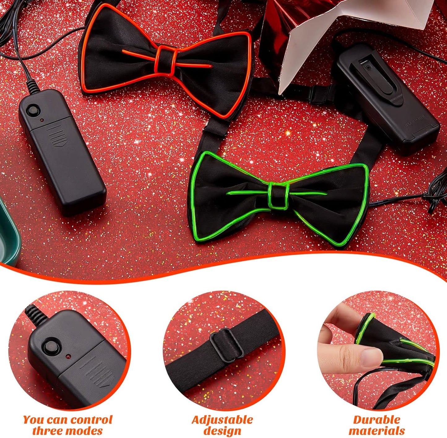 Hercicy Light up Bow Tie for Men LED Neon Bowtie Funny Ties Women Glow in the Dark Party Costume