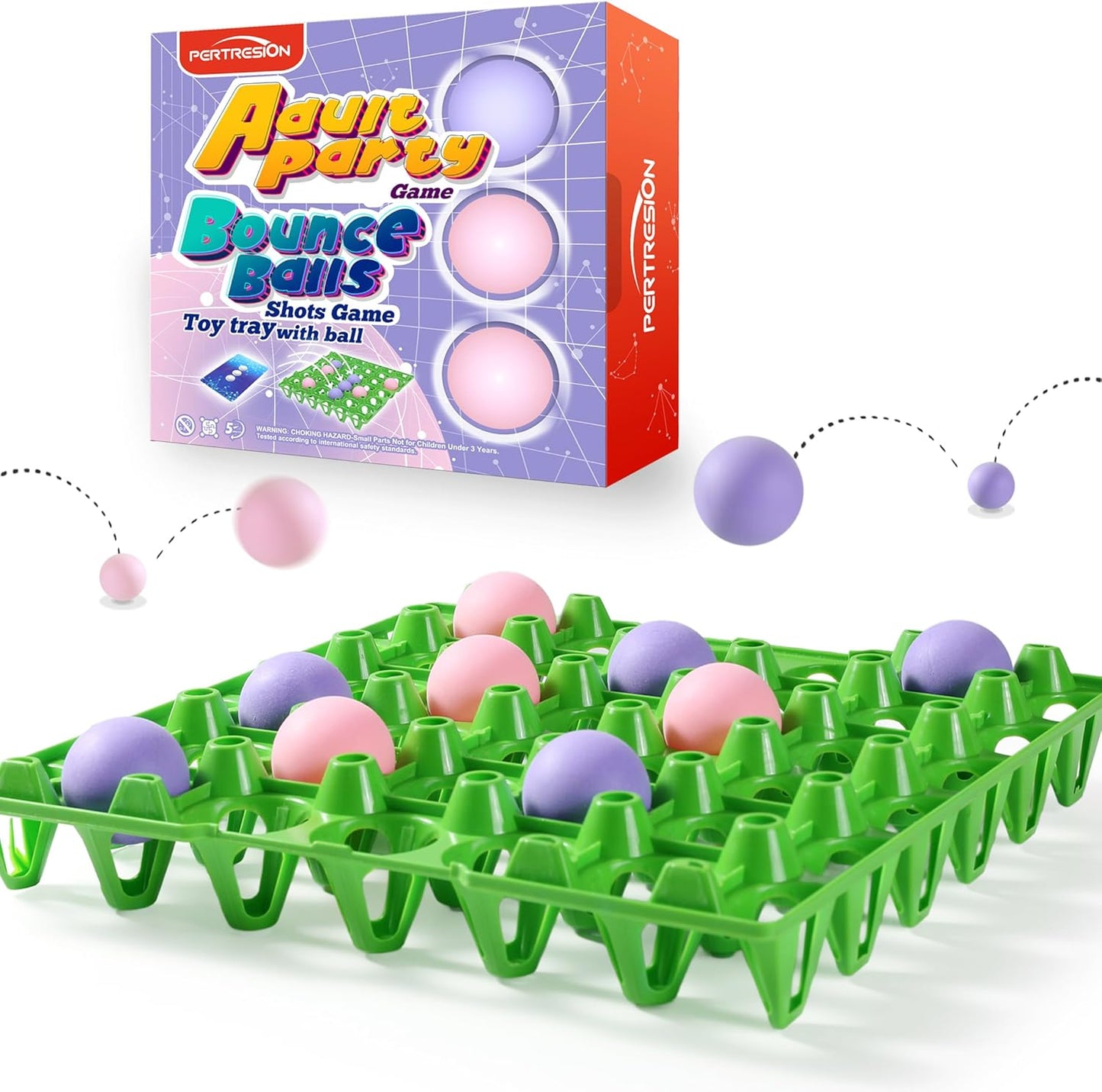 Bounce Ball Fun Party Game - 4 in a Row Games with 60 Balls & Cards - Indoor Outdoor Carnival Party Toys for Kids, Adults, Teens, Families, Game Night. 2-12 Players