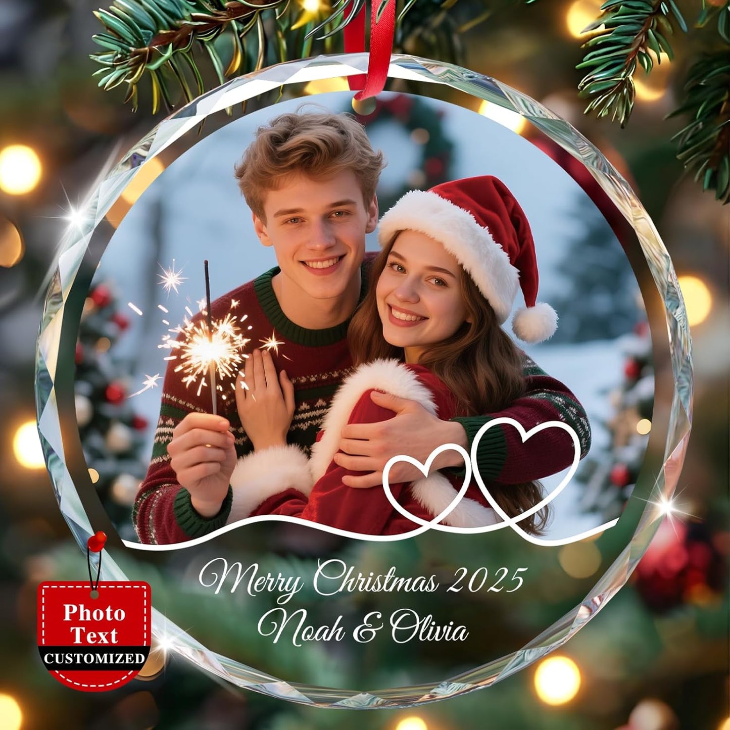 Personalized Christmas Ornaments 2025 - Custom Christmas Ornament Crystal - Photo Ornament for Xmas, Anniversary, Wedding - Personalized Gifts for Family, Couple, Boyfriend, Girlfriend (3.15")