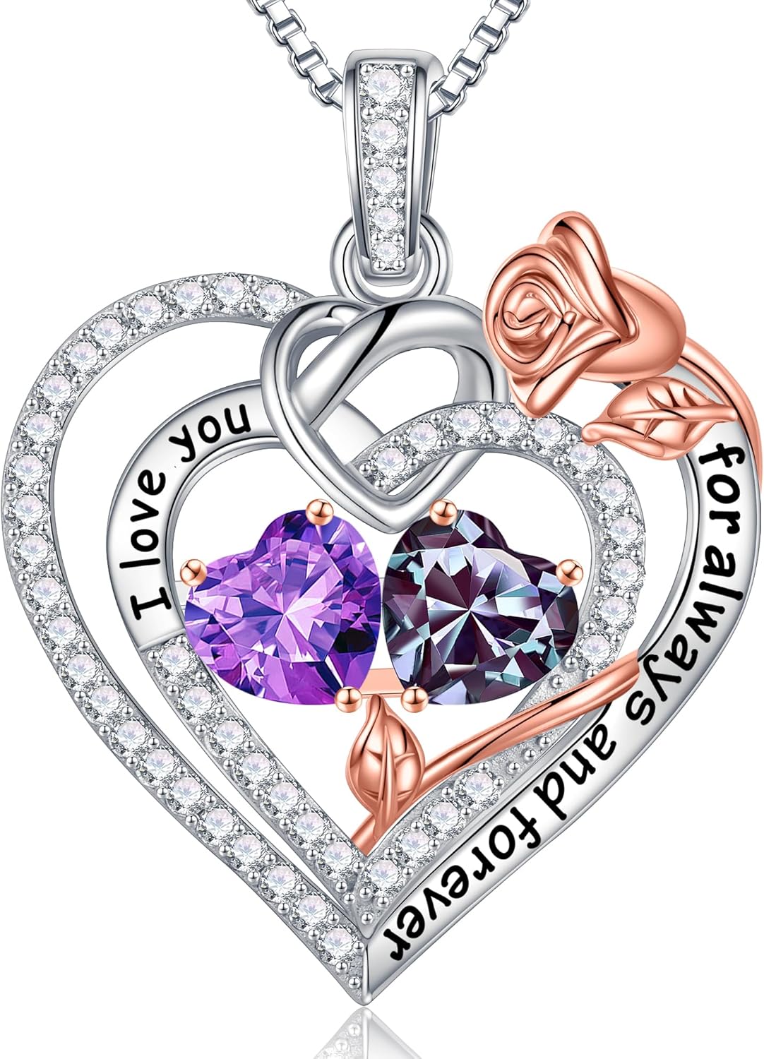 Iefil Christmas Gifts for Wife Women - 925 Sterling Silver Double Birthstone Necklace, Anniversary Birthday Gifts for Women, Jewelry Gift for Wife Girlfriend Mom Her