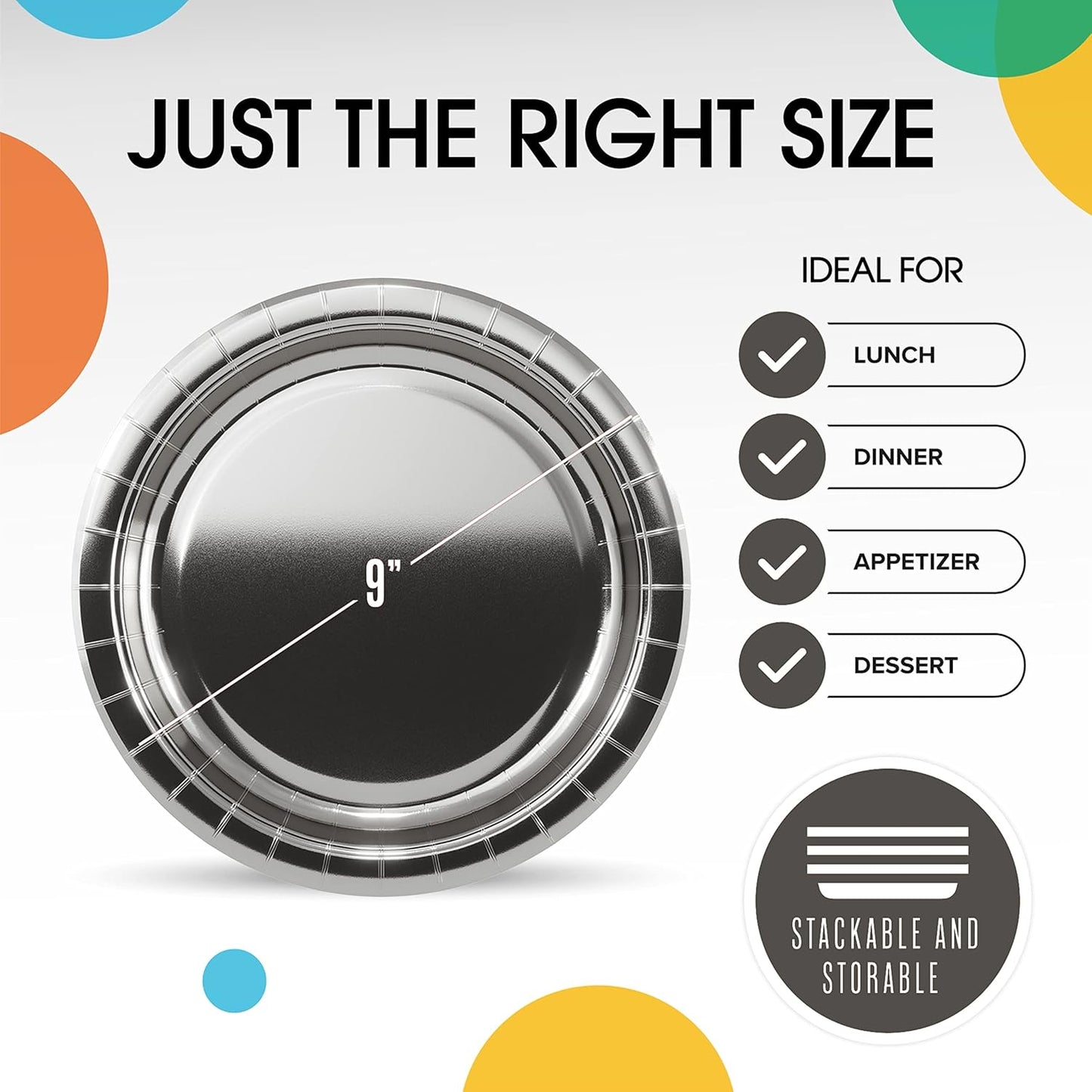 Exquisite Silver Paper Plates Disposable Heavy Duty 9 Inch Silver Disposable Plates For Party 100 Pcs Heavy Duty Paper Plate 350 GSM, Birthday Party Supplies Plate Set