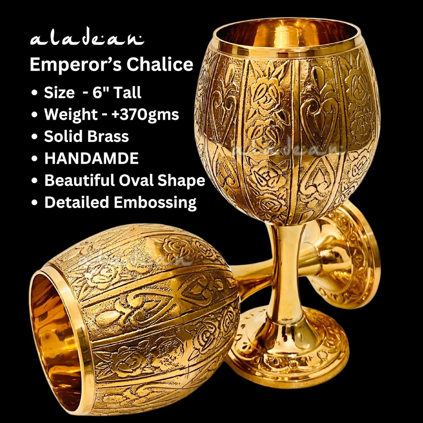 Vintage Chalice Medieval Goblet | 1x Solid Brass Red Wine Glass Cups of Royal King Arthur - Renaissance, Birthday Gifts Christmas Wedding Anniversary Novelty Ceremonial Drinkware (Emperor's Chalice)