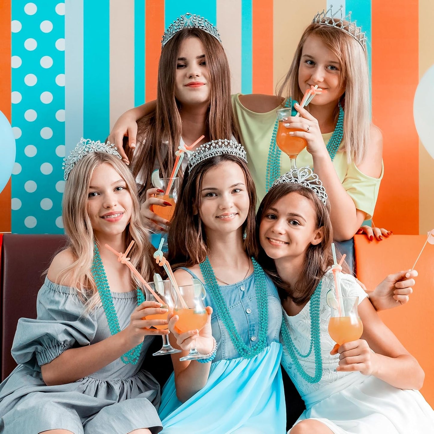 12 PCS Lakeblue Beads Necklaces, 33" Mardi Gras Beads Bulk, Festival Parade Throws Accessories, Round Costume Necklace Kit for Parade Pirate Party Favors Decorations Carnival Masquerade