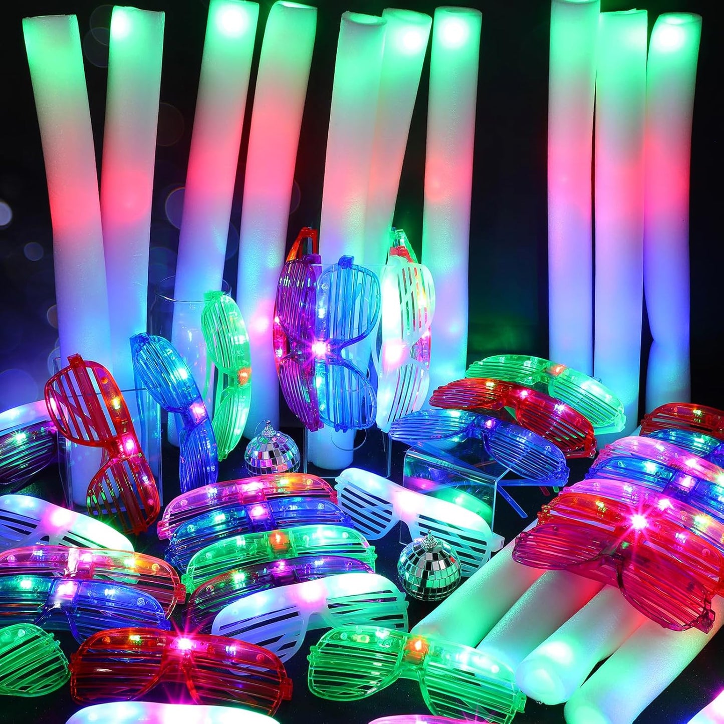Maitys 72 Pcs Foam Sticks Light up Glasses, Glow in the Dark Sunglasses Foam Sticks LED Glasses Light up Supplies