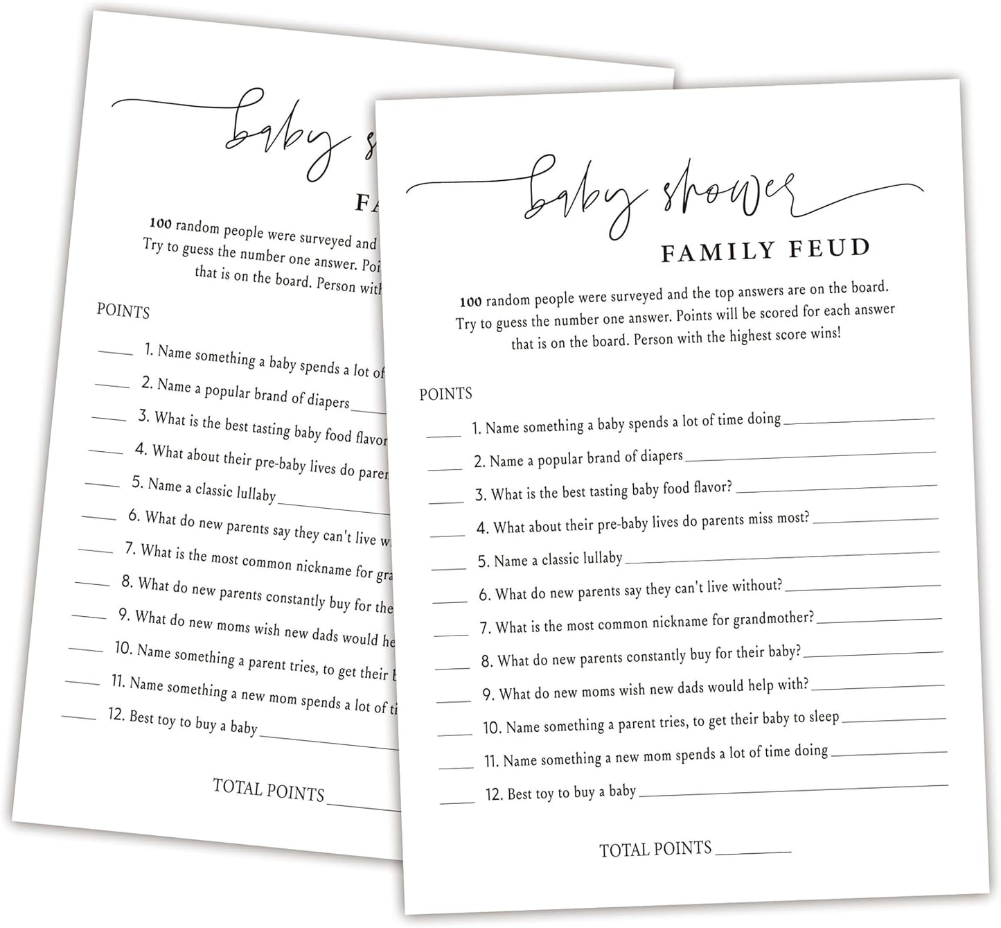 Family Feud Baby Shower Game - Pack of 30 Cards, Answer Key, Gender Neutral Decorations, Feud Game Supplies