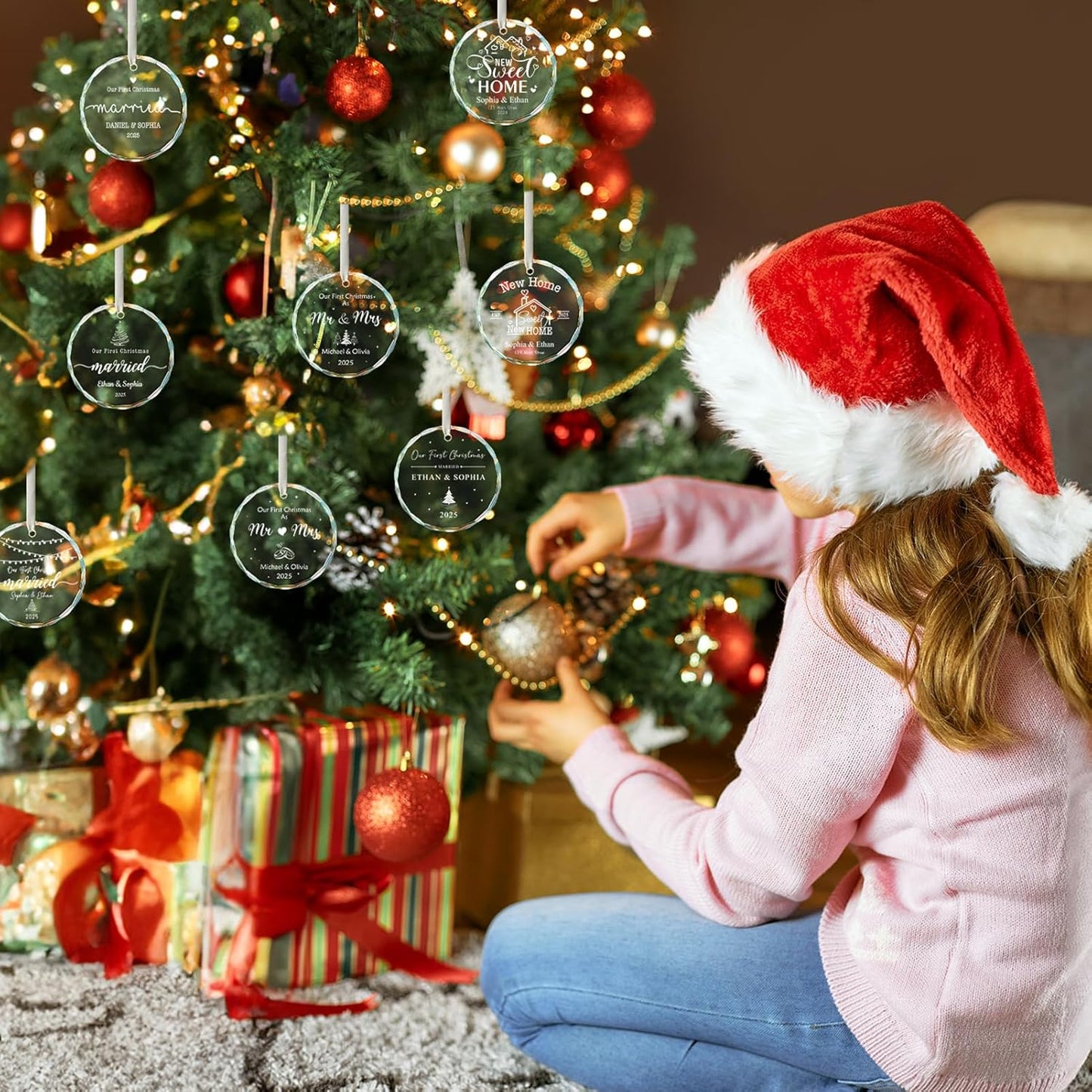 Personalized First Christmas Married Ornament 2025, Custom Engaged Christmas Ornaments with Names, Customized Wedding Engagement Gifts for Newlywed Couples Him Her