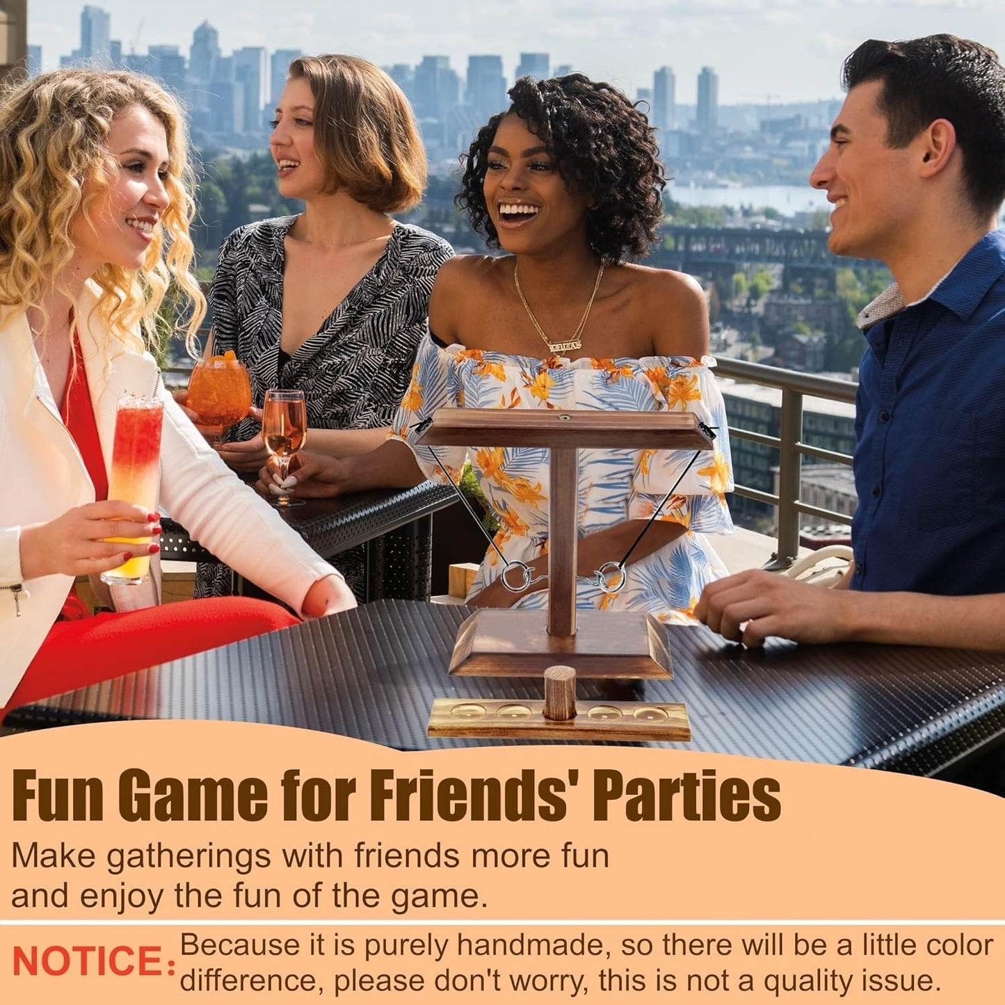 Hook and Ring Game with Shot Ladder, Ring Toss Game for Adults, Wooden Ring Hook Tossing Game Yard Games, Indoor Outdoor Games for Adults Party, Home, Patio